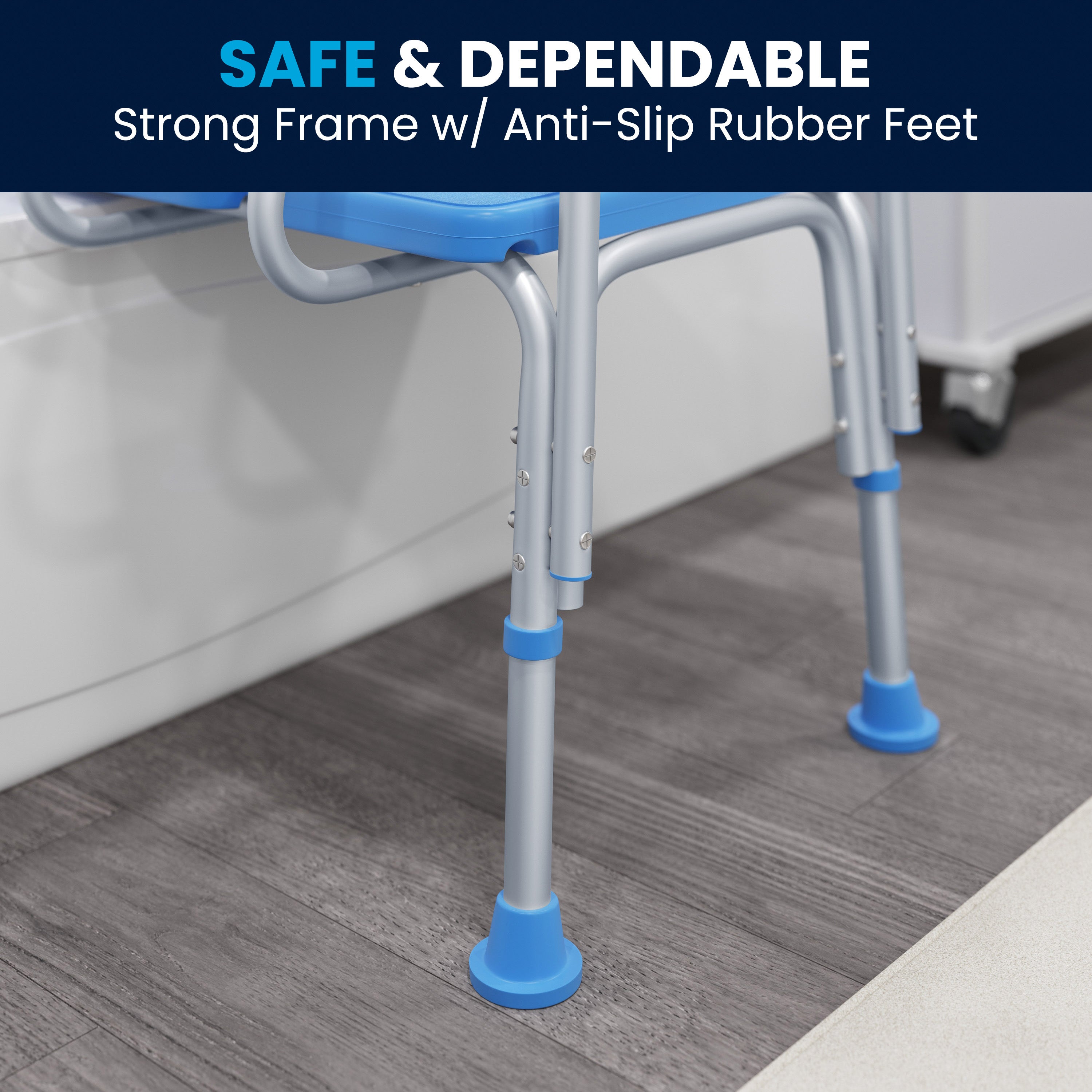 HERCULES Adjustable Bath & Shower Transfer Bench with Height-Adjust Frame, Supportive Back, Side Arm, 300 lbs. Static Weight Capacity in Blue