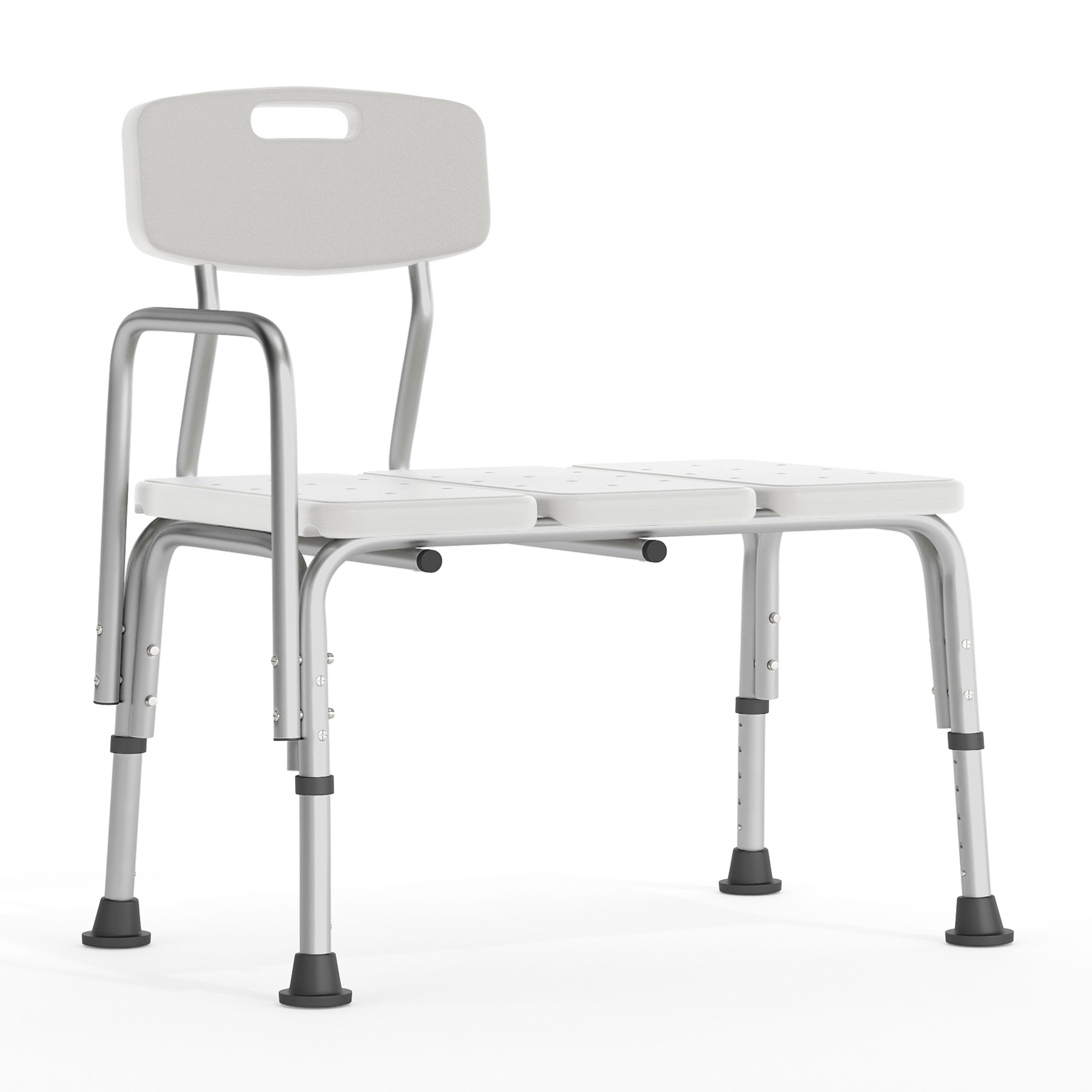 HERCULES Series 300 Lb. Capacity Adjustable White Bath & Shower Transfer Bench with Back and Side Arm