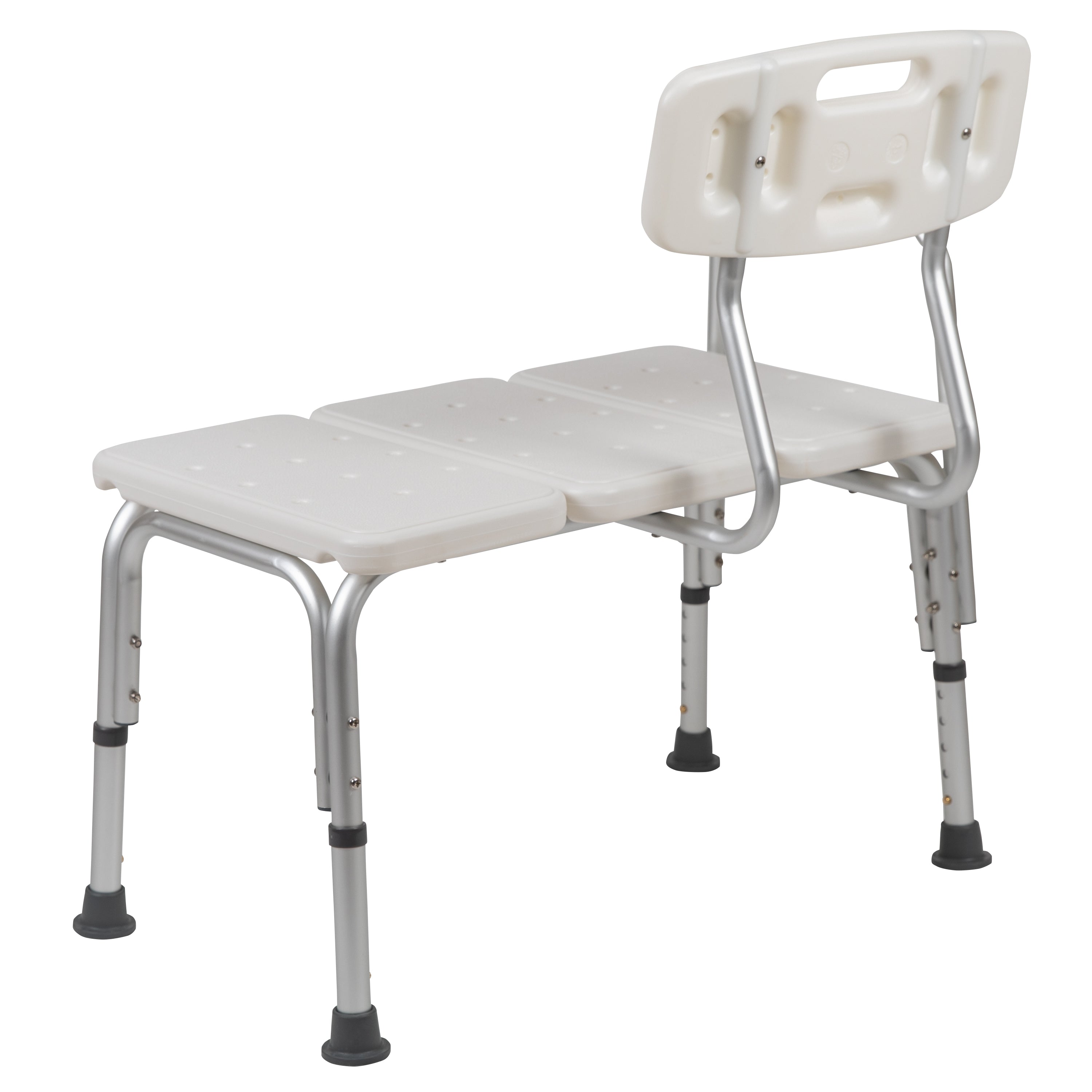 HERCULES Series 300 Lb. Capacity Adjustable White Bath & Shower Transfer Bench with Back and Side Arm