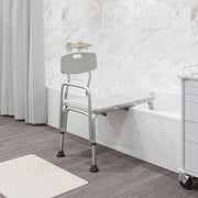 HERCULES Series 300 Lb. Capacity Adjustable White Bath & Shower Transfer Bench with Back and Side Arm