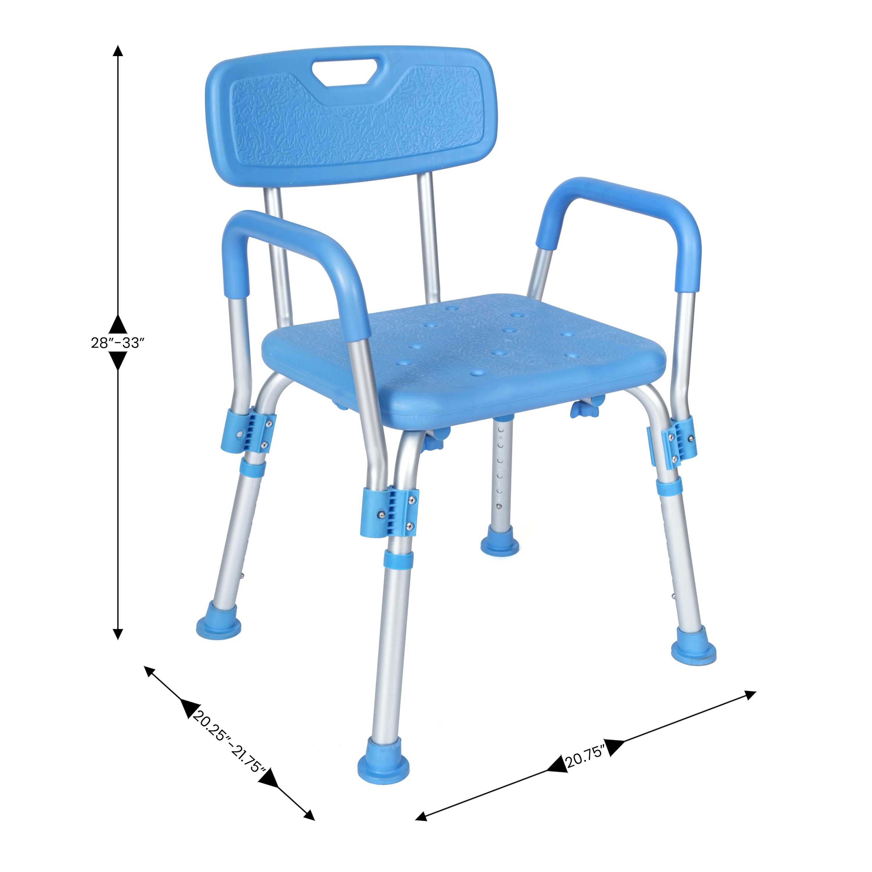 HERCULES Adjustable Bath & Shower Chair with Height-Adjust Frame, Depth-Adjust Back, and 300 lbs. Static Weight Capacity in Blue