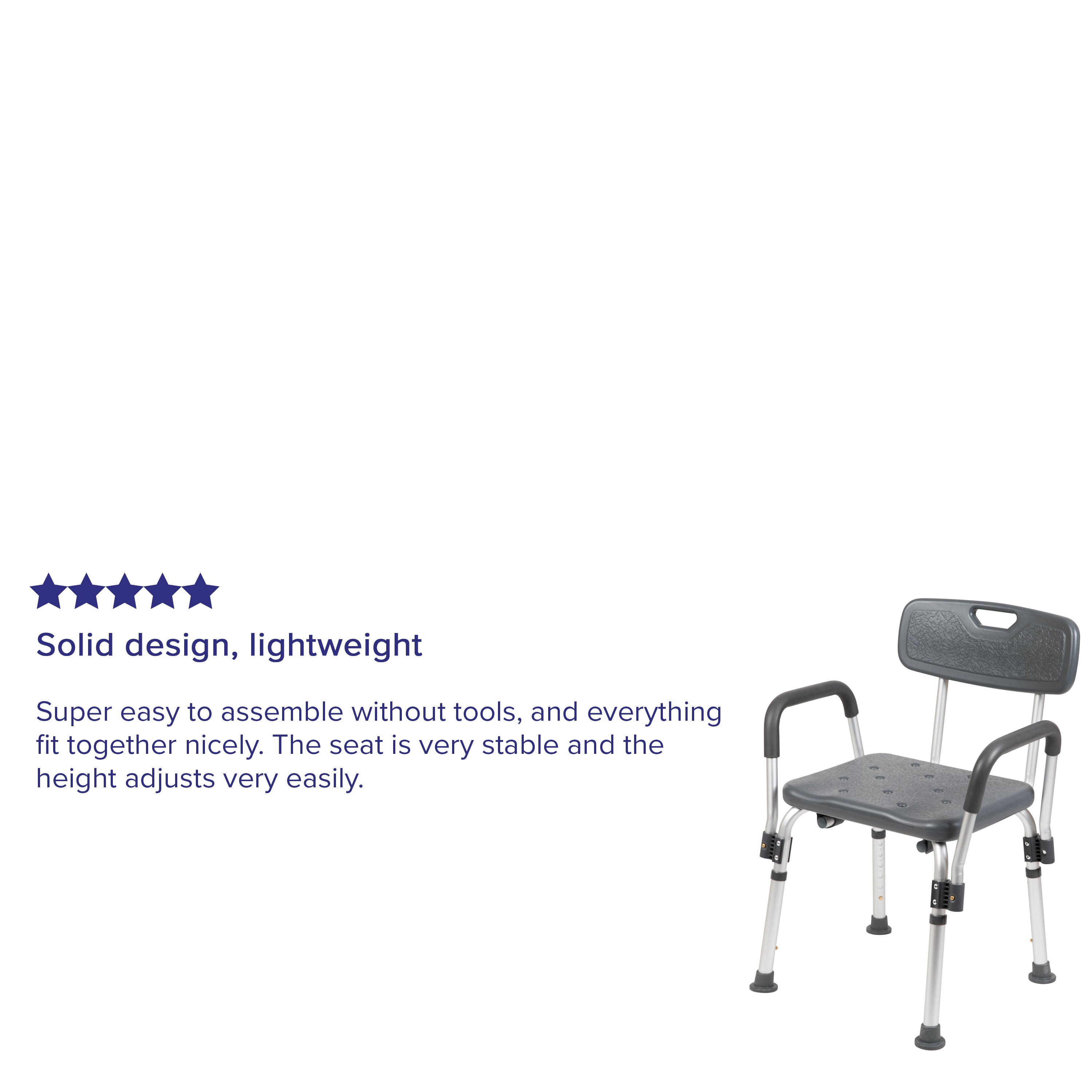 HERCULES Series 300 Lb. Capacity, Adjustable Gray Bath & Shower Chair with Depth Adjustable Back