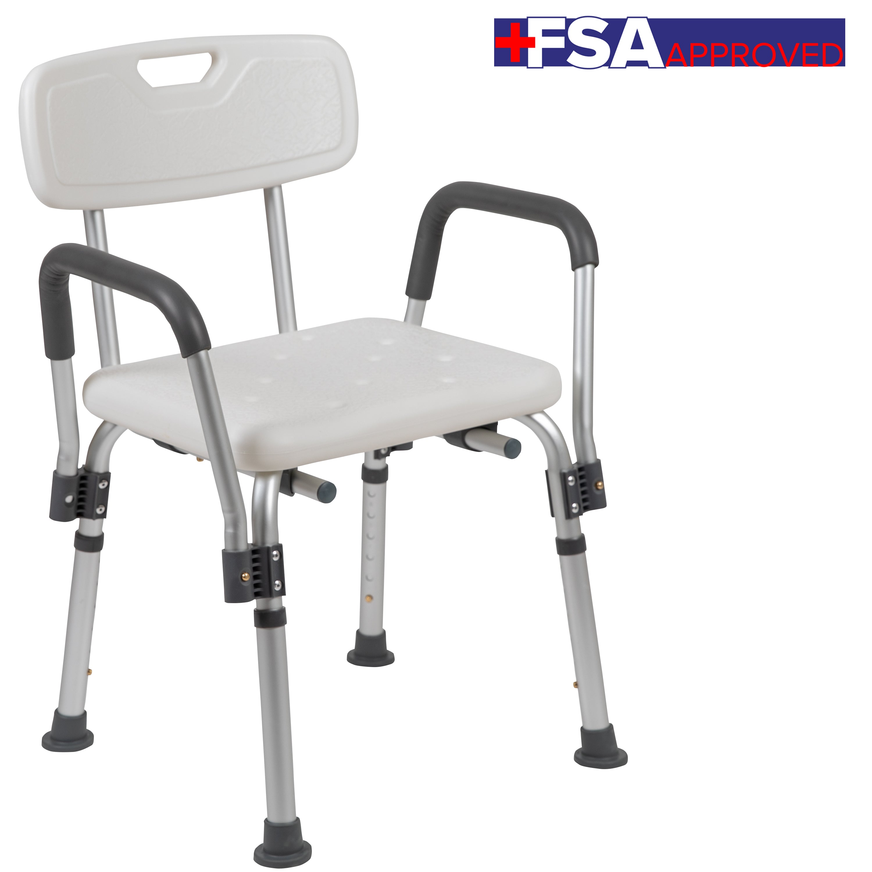 HERCULES Series 300 Lb. Capacity, Adjustable White Bath & Shower Chair with Depth Adjustable Back