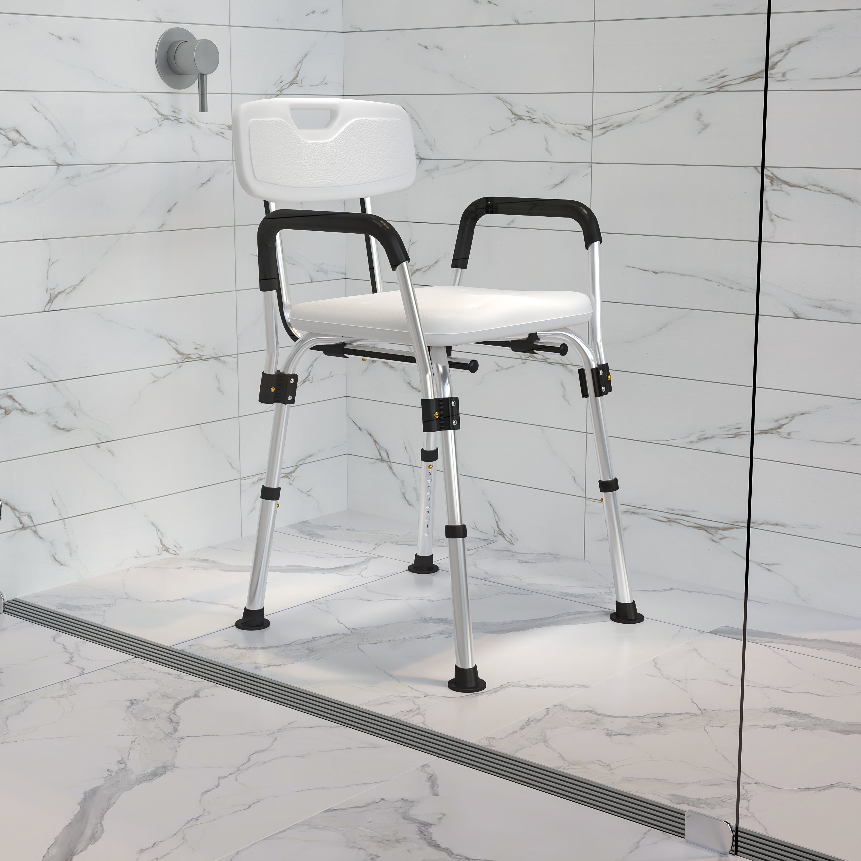 HERCULES Series 300 Lb. Capacity, Adjustable White Bath & Shower Chair with Depth Adjustable Back