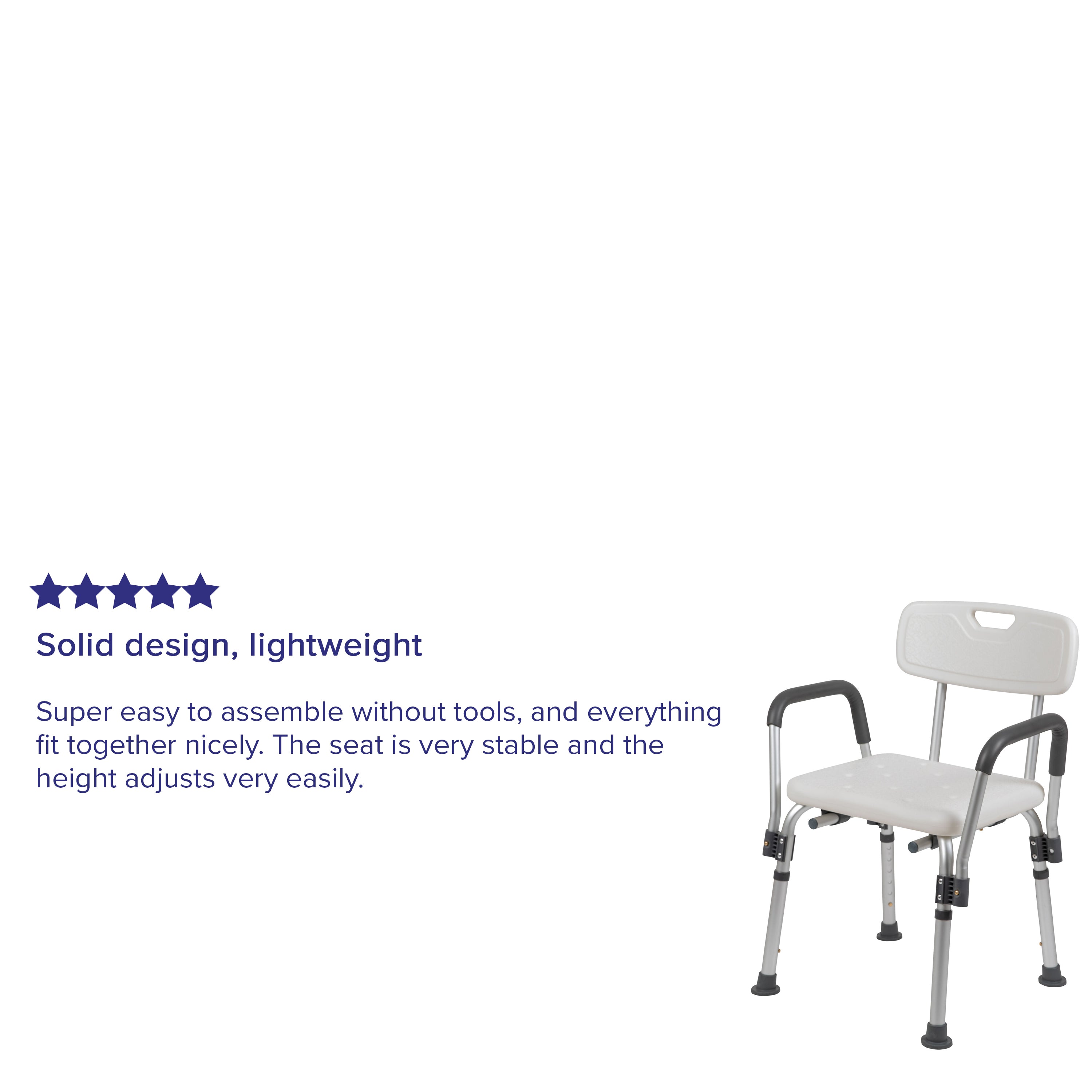HERCULES Series 300 Lb. Capacity, Adjustable White Bath & Shower Chair with Depth Adjustable Back