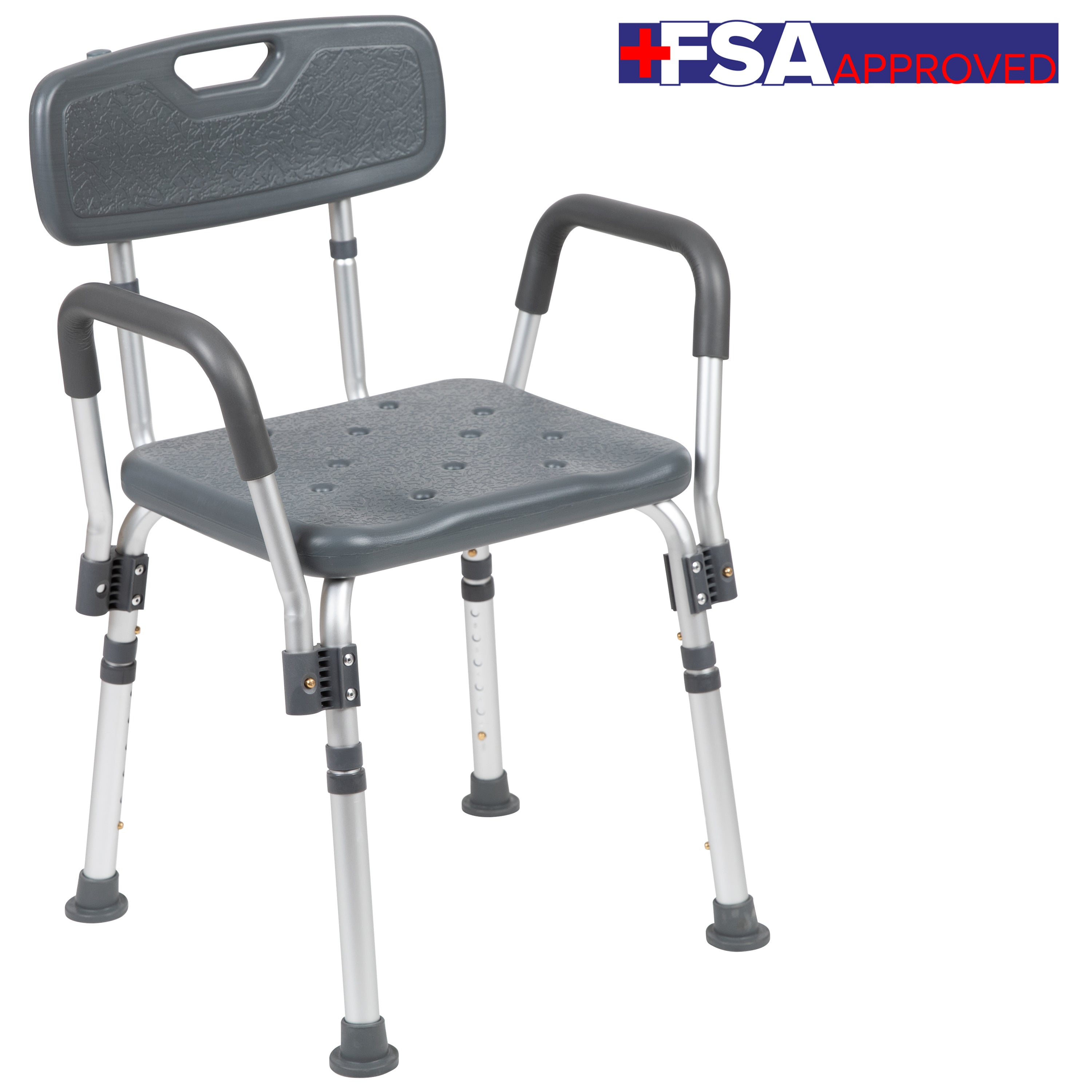HERCULES Series 300 Lb. Capacity Adjustable Gray Bath & Shower Chair with Quick Release Back & Arms