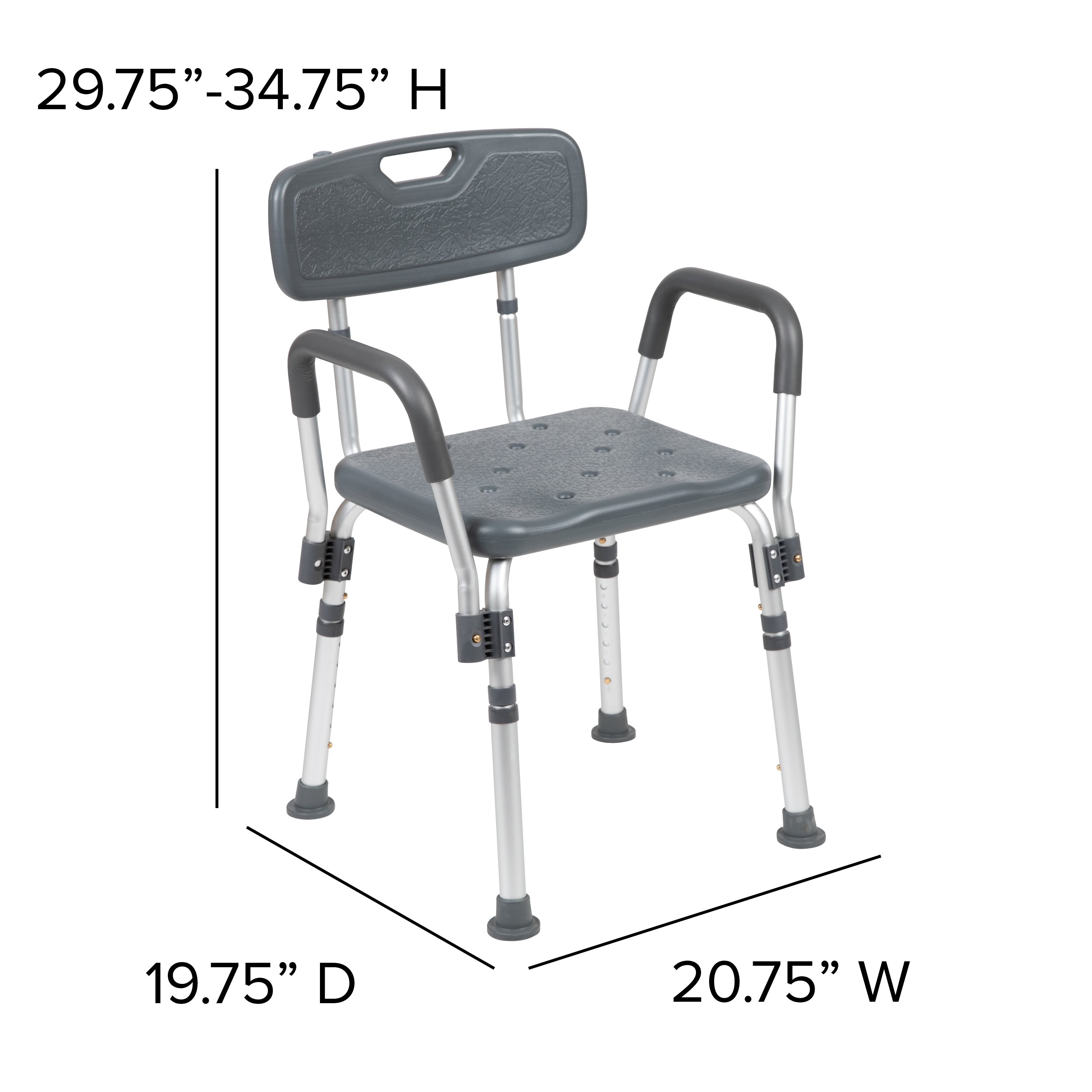 HERCULES Series 300 Lb. Capacity Adjustable Gray Bath & Shower Chair with Quick Release Back & Arms