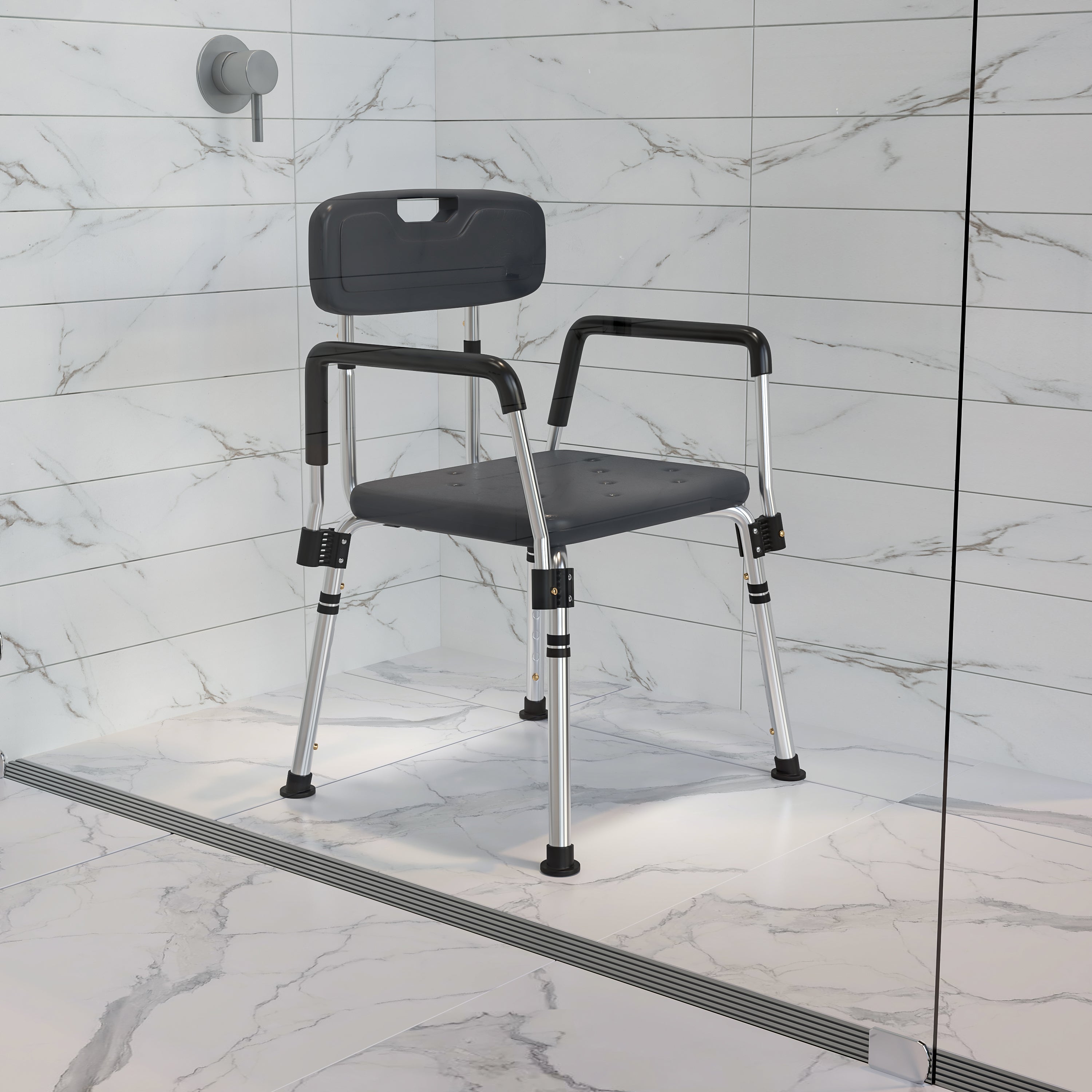 HERCULES Series 300 Lb. Capacity Adjustable Gray Bath & Shower Chair with Quick Release Back & Arms