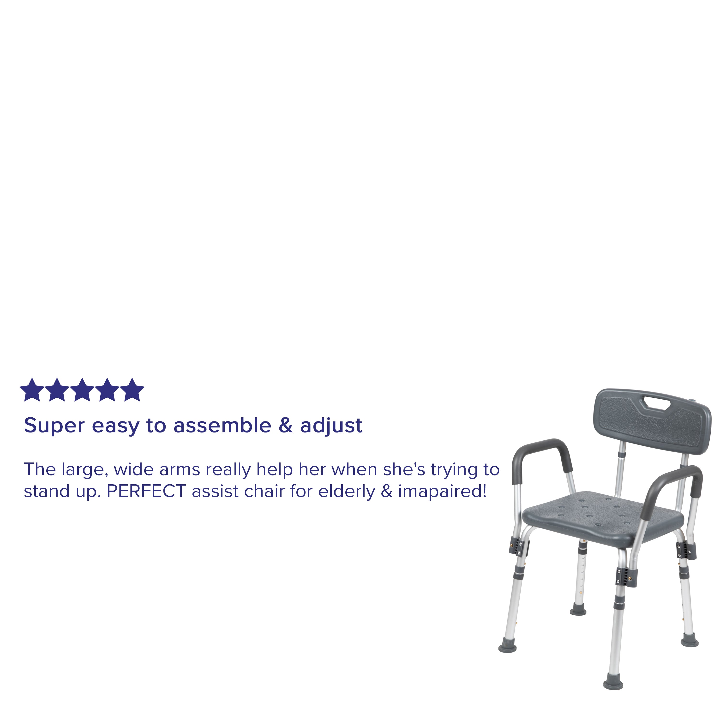 HERCULES Series 300 Lb. Capacity Adjustable Gray Bath & Shower Chair with Quick Release Back & Arms