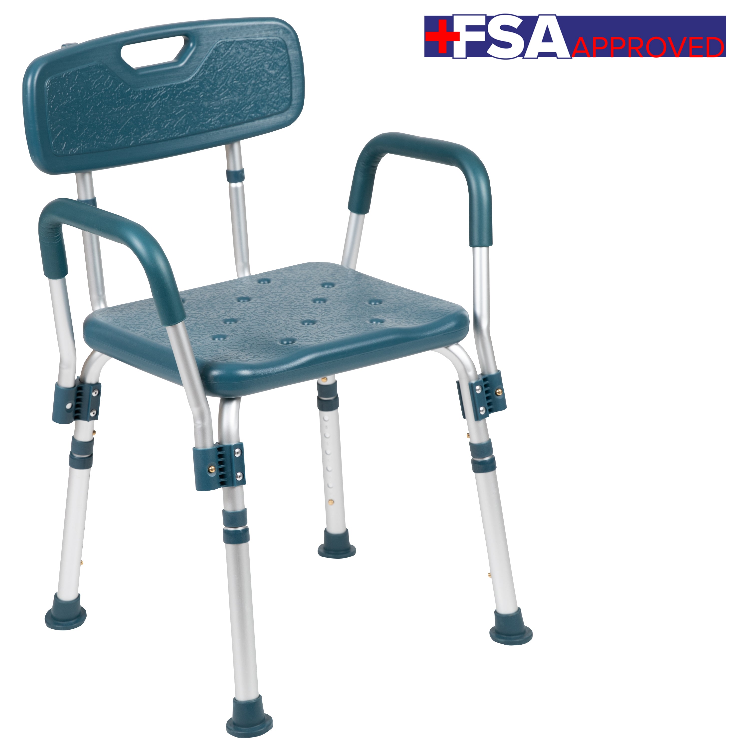 HERCULES Series 300 Lb. Capacity Adjustable Navy Bath & Shower Chair with Quick Release Back & Arms