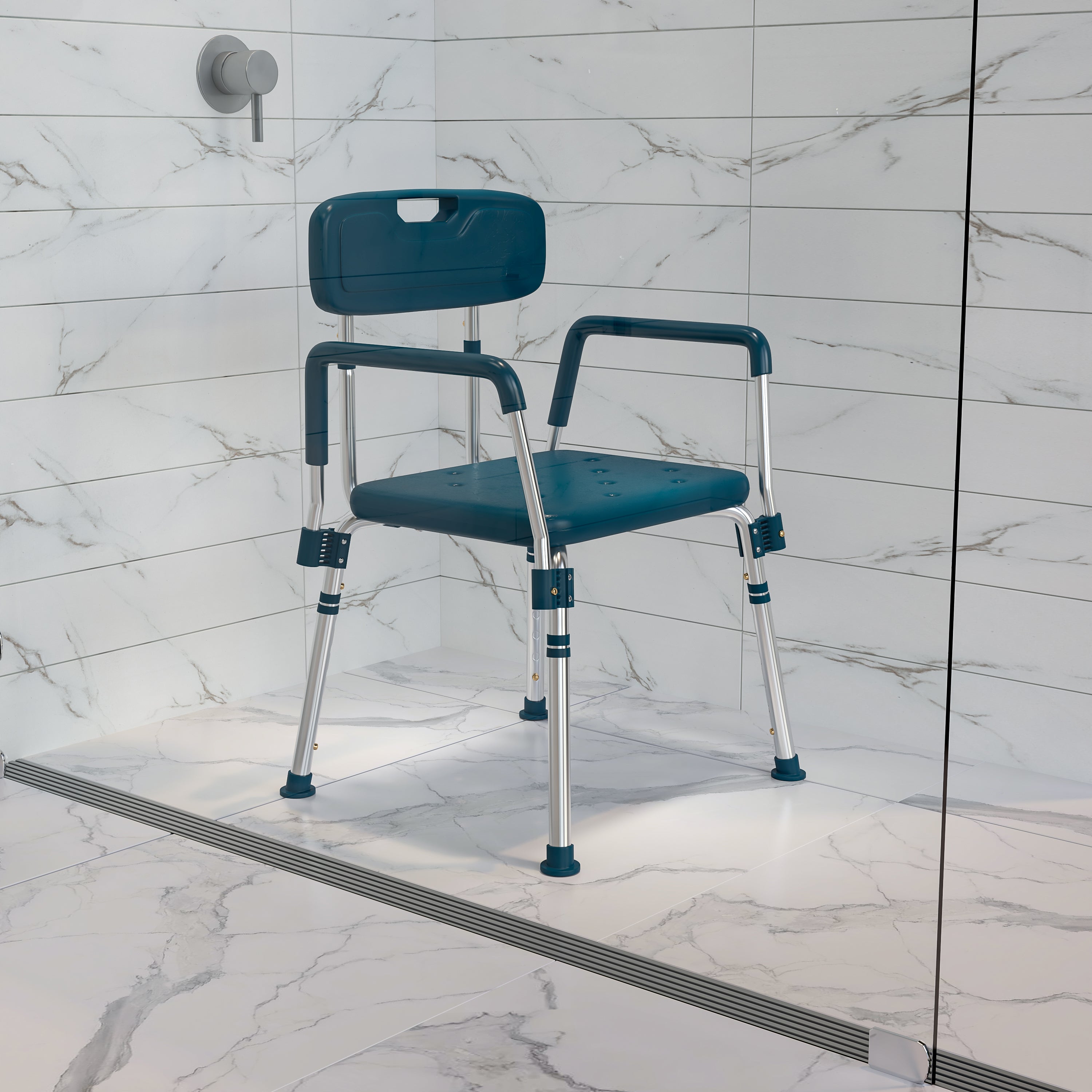 HERCULES Series 300 Lb. Capacity Adjustable Navy Bath & Shower Chair with Quick Release Back & Arms