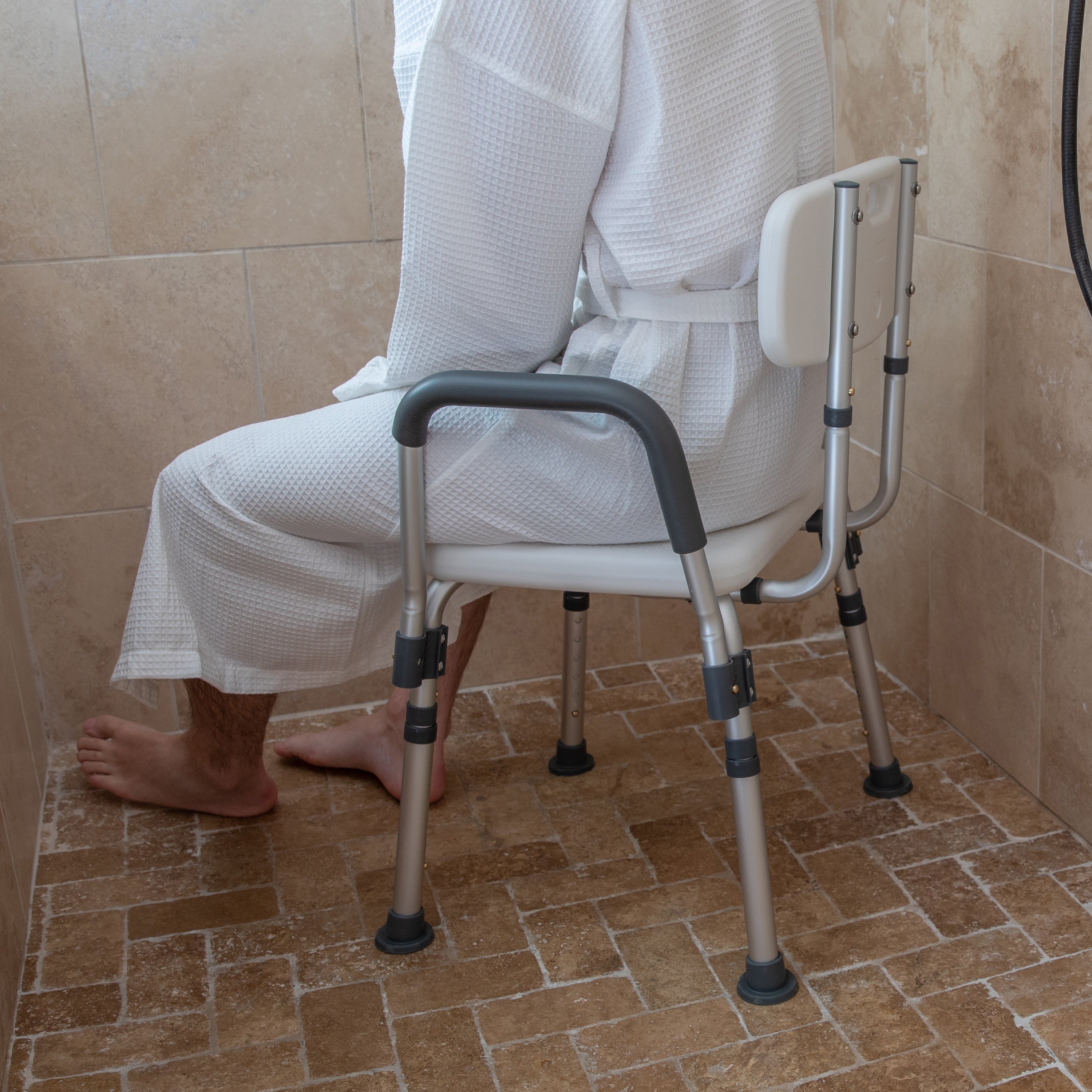 HERCULES Series 300 Lb. Capacity Adjustable Navy Bath & Shower Chair with Quick Release Back & Arms
