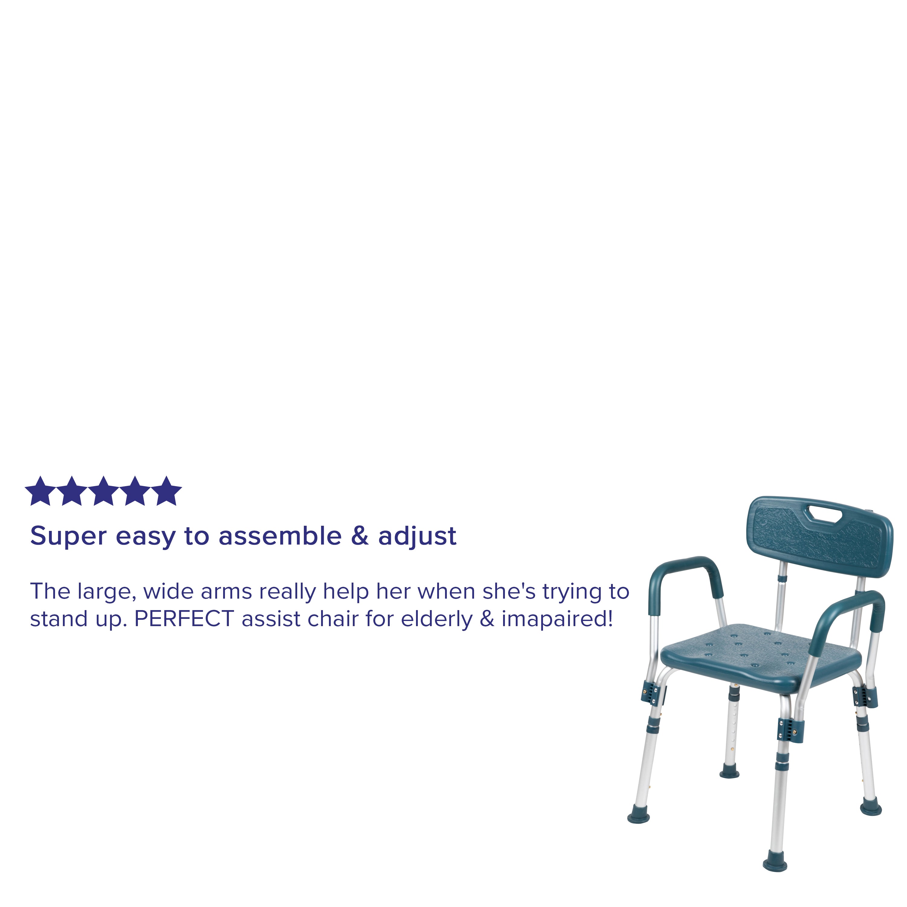 HERCULES Series 300 Lb. Capacity Adjustable Navy Bath & Shower Chair with Quick Release Back & Arms