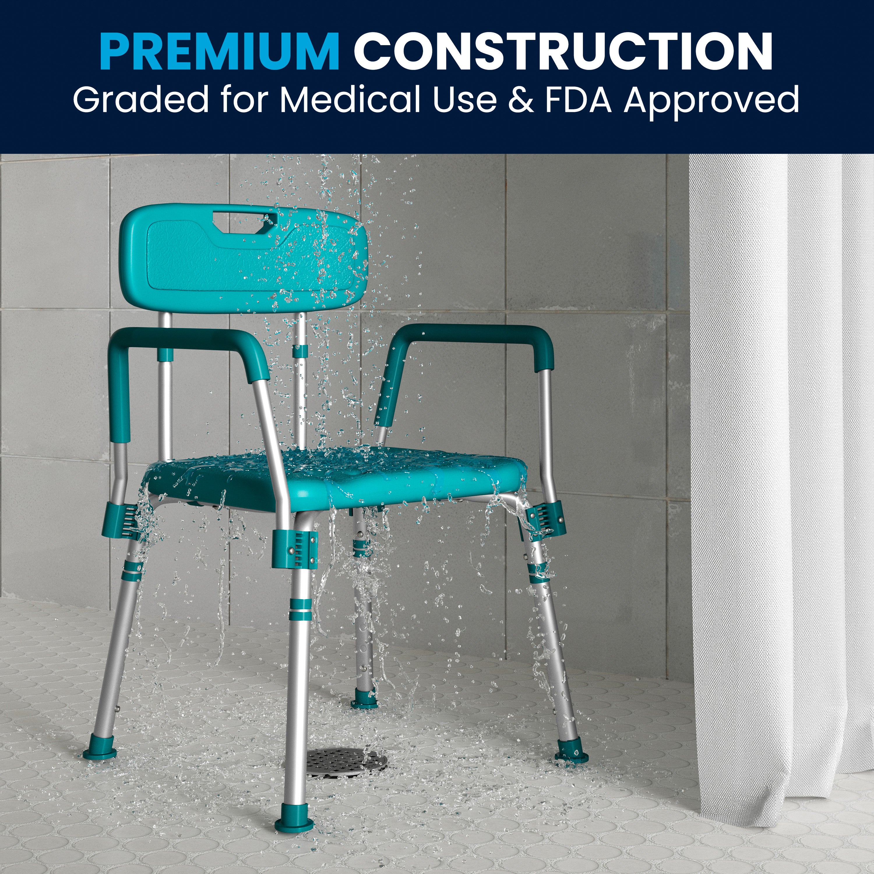 HERCULES Series 300 Lb. Capacity Adjustable Teal Bath & Shower Chair with Quick Release Back & Arms