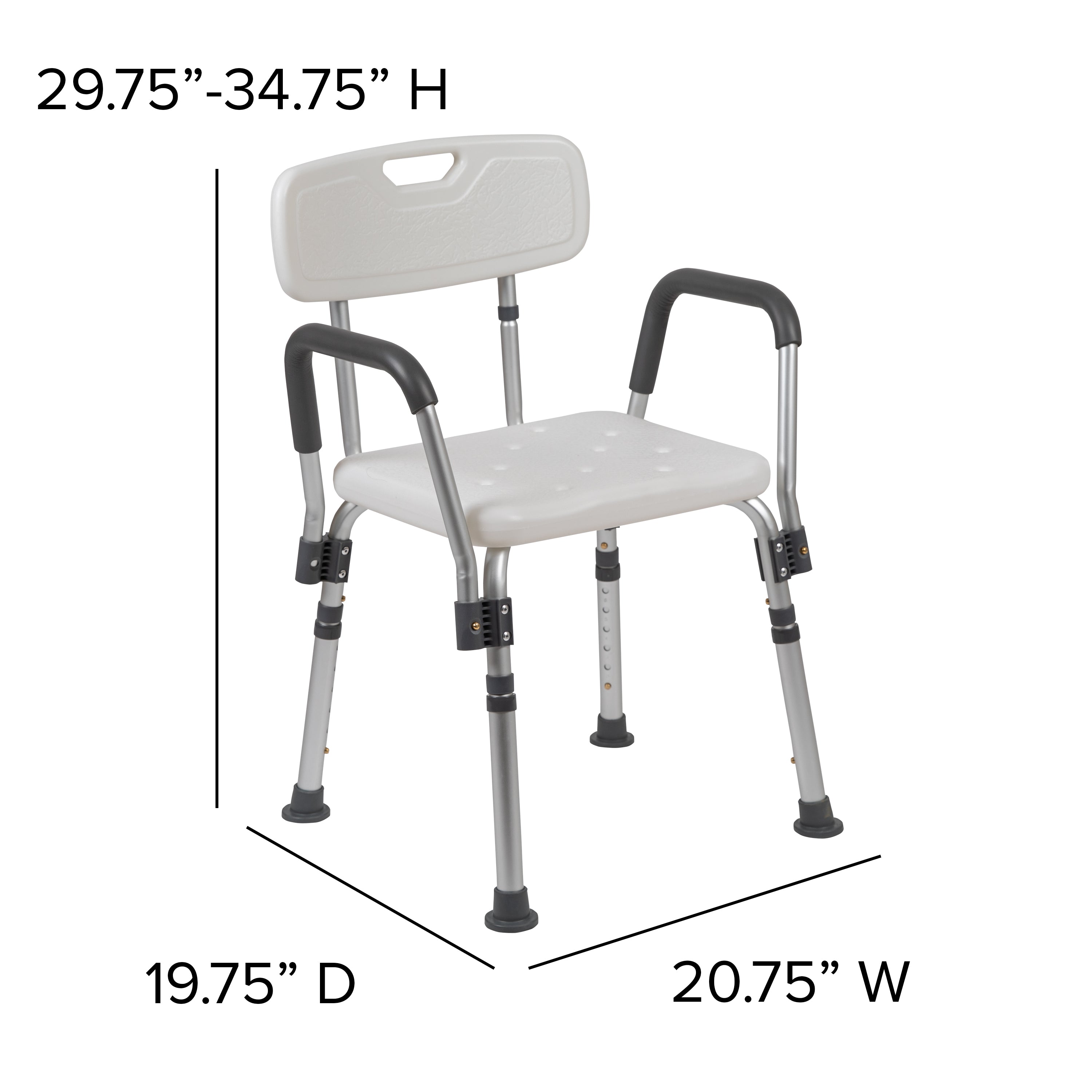 HERCULES Series 300 Lb. Capacity Adjustable White Bath & Shower Chair with Quick Release Back & Arms