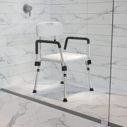 HERCULES Series 300 Lb. Capacity Adjustable White Bath & Shower Chair with Quick Release Back & Arms