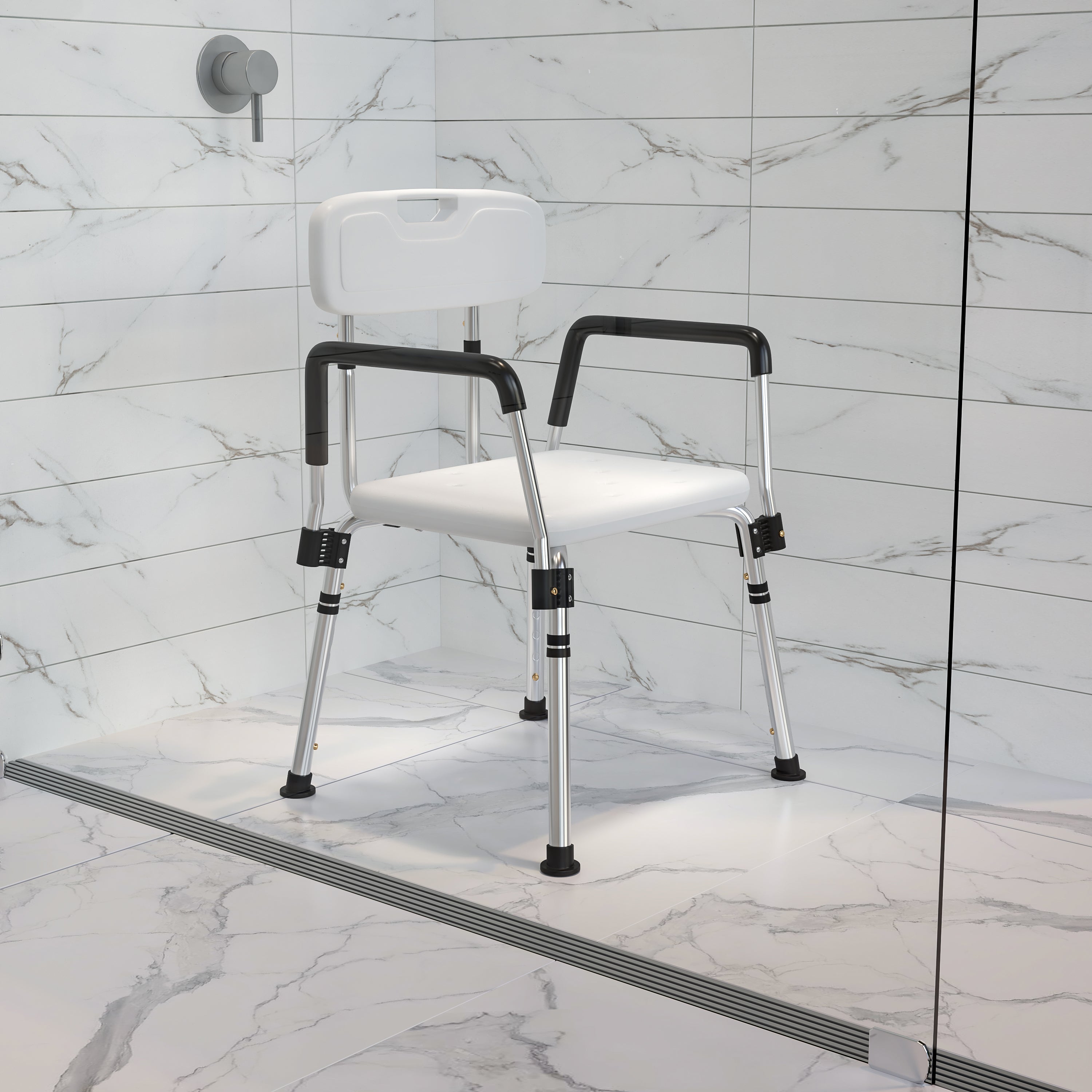 HERCULES Series 300 Lb. Capacity Adjustable White Bath & Shower Chair with Quick Release Back & Arms