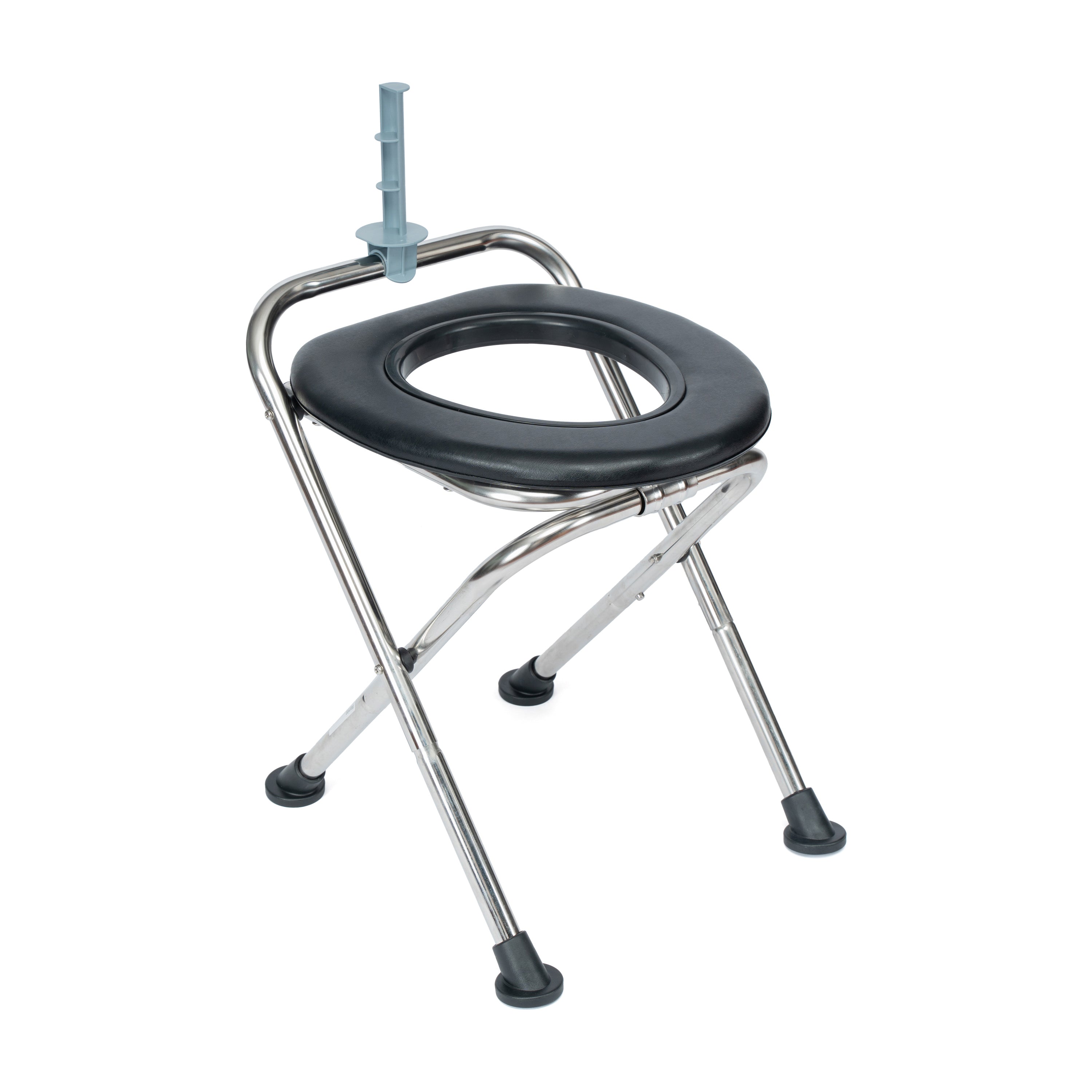 HERCULES Folding Travel Toilet with Toilet Tissue Holder, Cushioned Vinyl Seat, and Stainless Steel Frame with Non-Slip Rubber Feet in Black