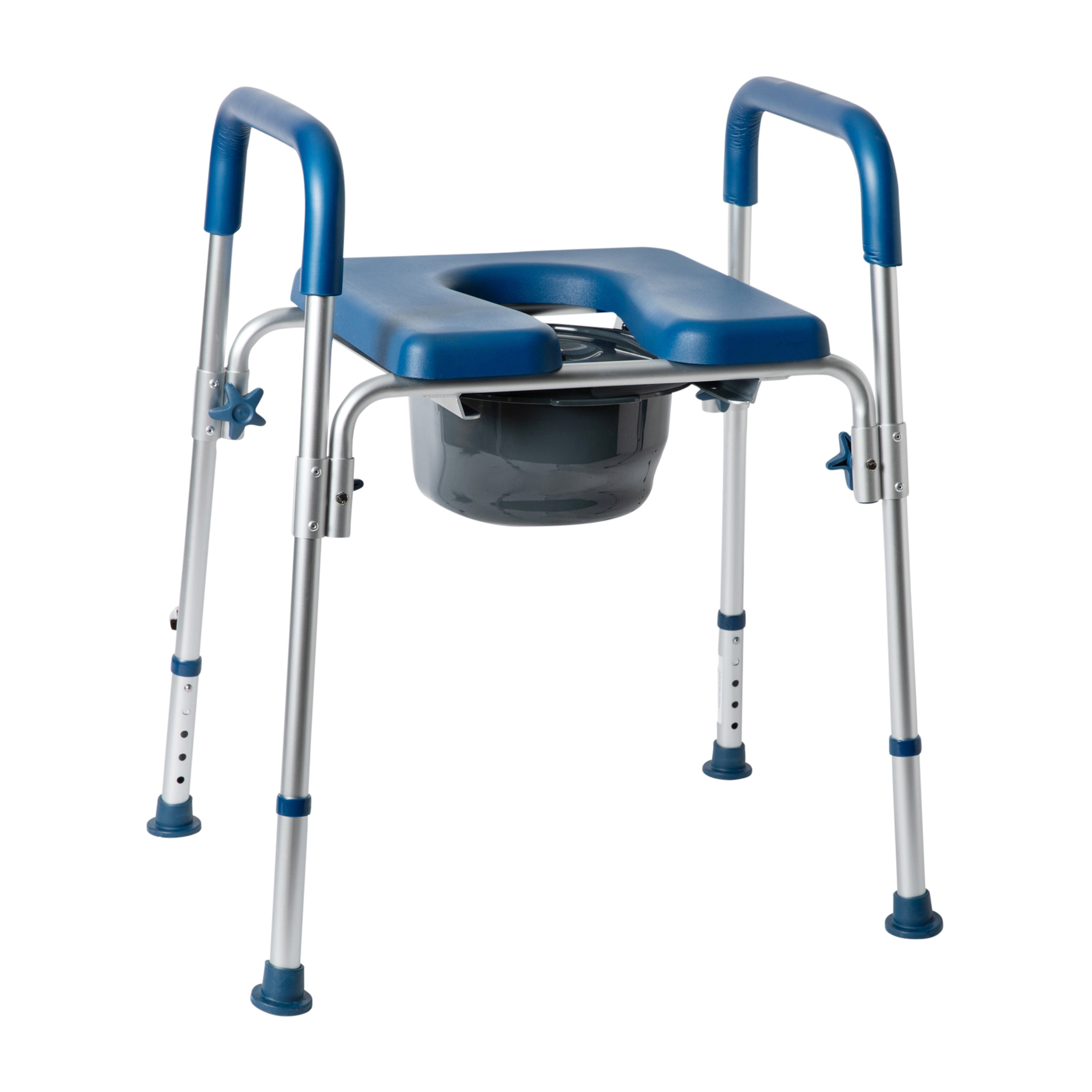 Hercules Blue Shower Commode Chair with Safety Rail, Height Adjustable Frame, Padded Seat & Armrests, Commode Pail with Lid, Fits Most Toilets