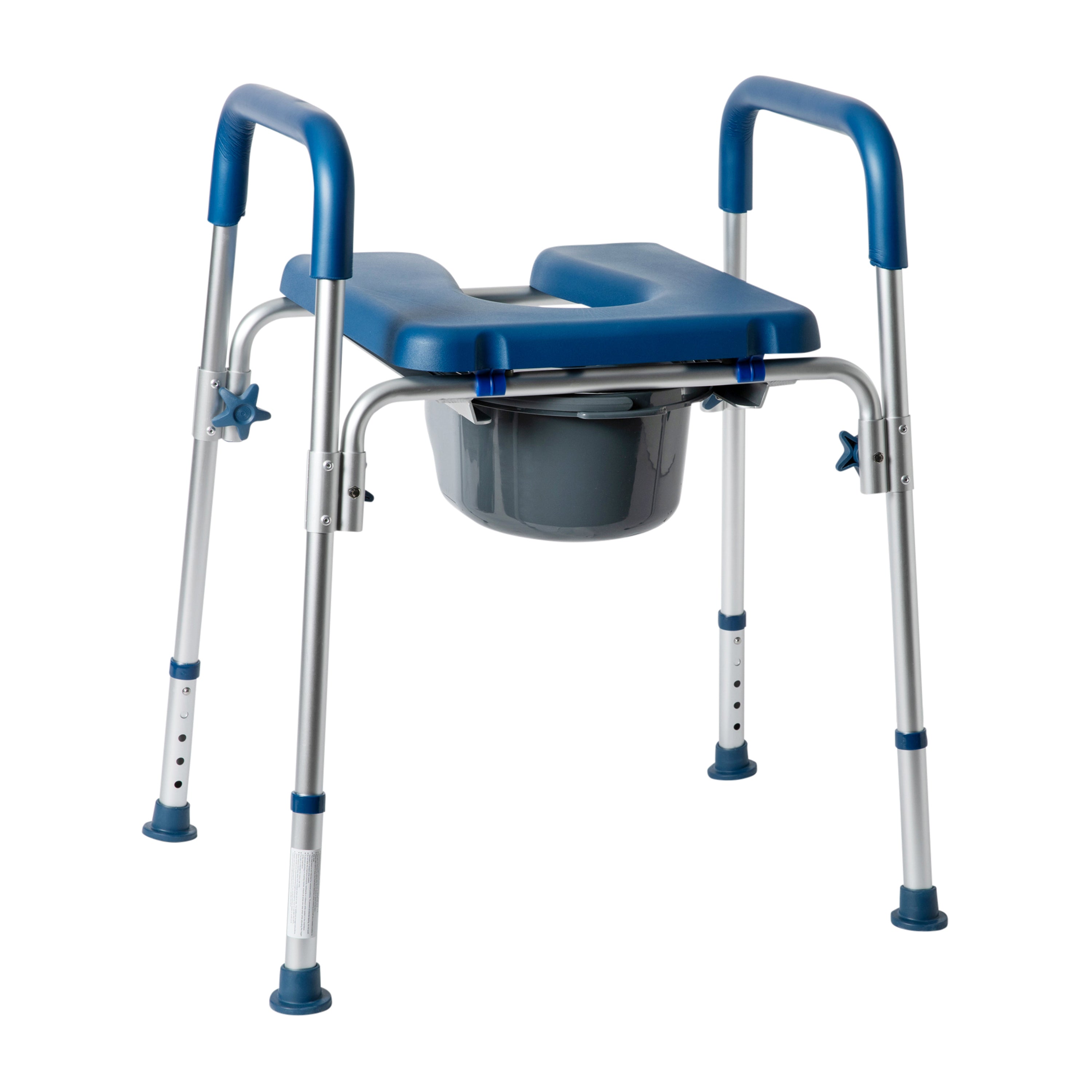Hercules Blue Shower Commode Chair with Safety Rail, Height Adjustable Frame, Padded Seat & Armrests, Commode Pail with Lid, Fits Most Toilets