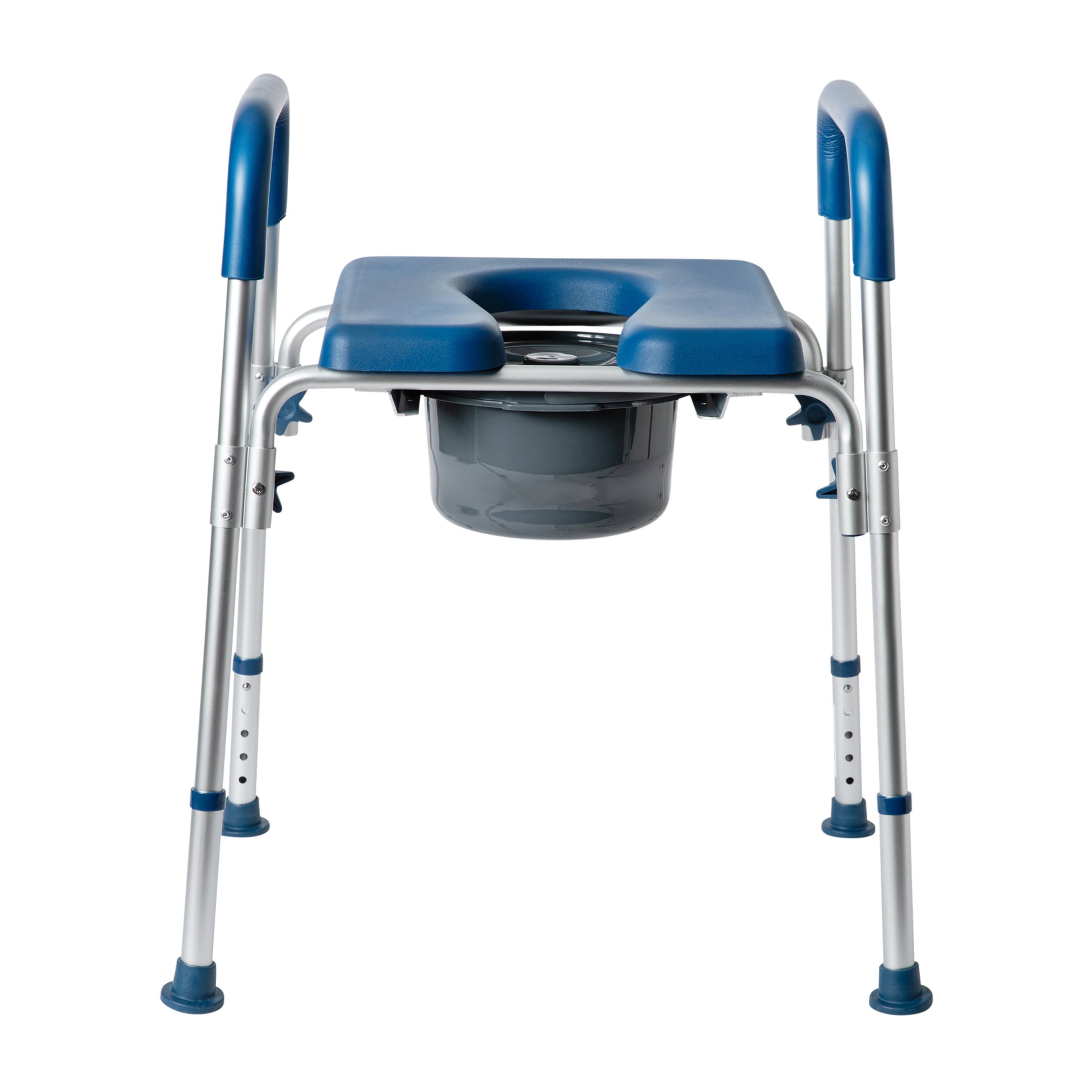 Hercules Blue Shower Commode Chair with Safety Rail, Height Adjustable Frame, Padded Seat & Armrests, Commode Pail with Lid, Fits Most Toilets