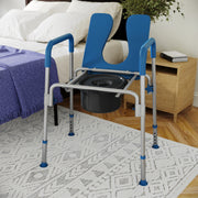 Hercules Blue Shower Commode Chair with Safety Rail, Height Adjustable Frame, Padded Seat & Armrests, Commode Pail with Lid, Fits Most Toilets