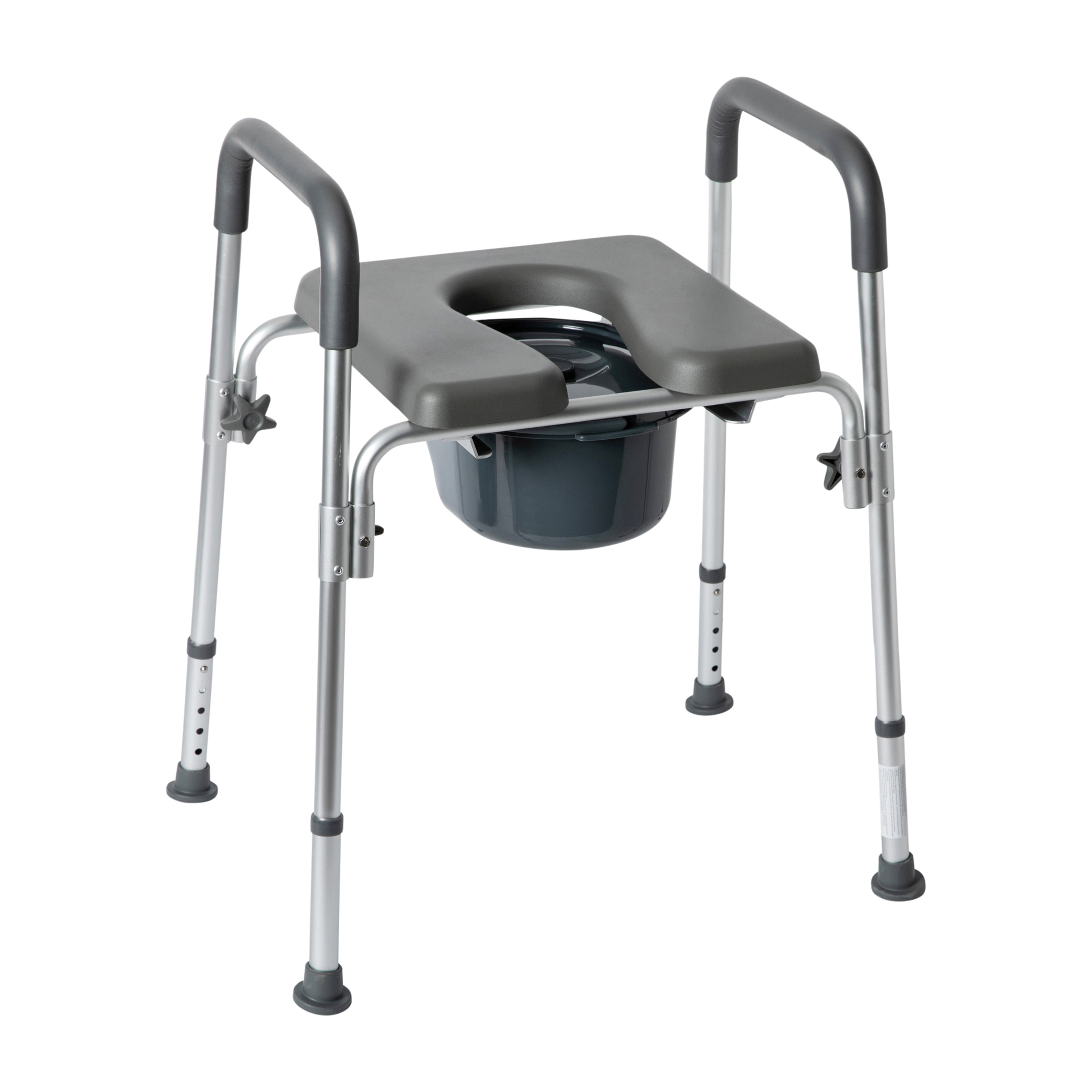 Hercules Gray Shower Commode Chair with Safety Rail, Height Adjustable Frame, Padded Seat & Armrests, Commode Pail with Lid, Fits Most Toilets