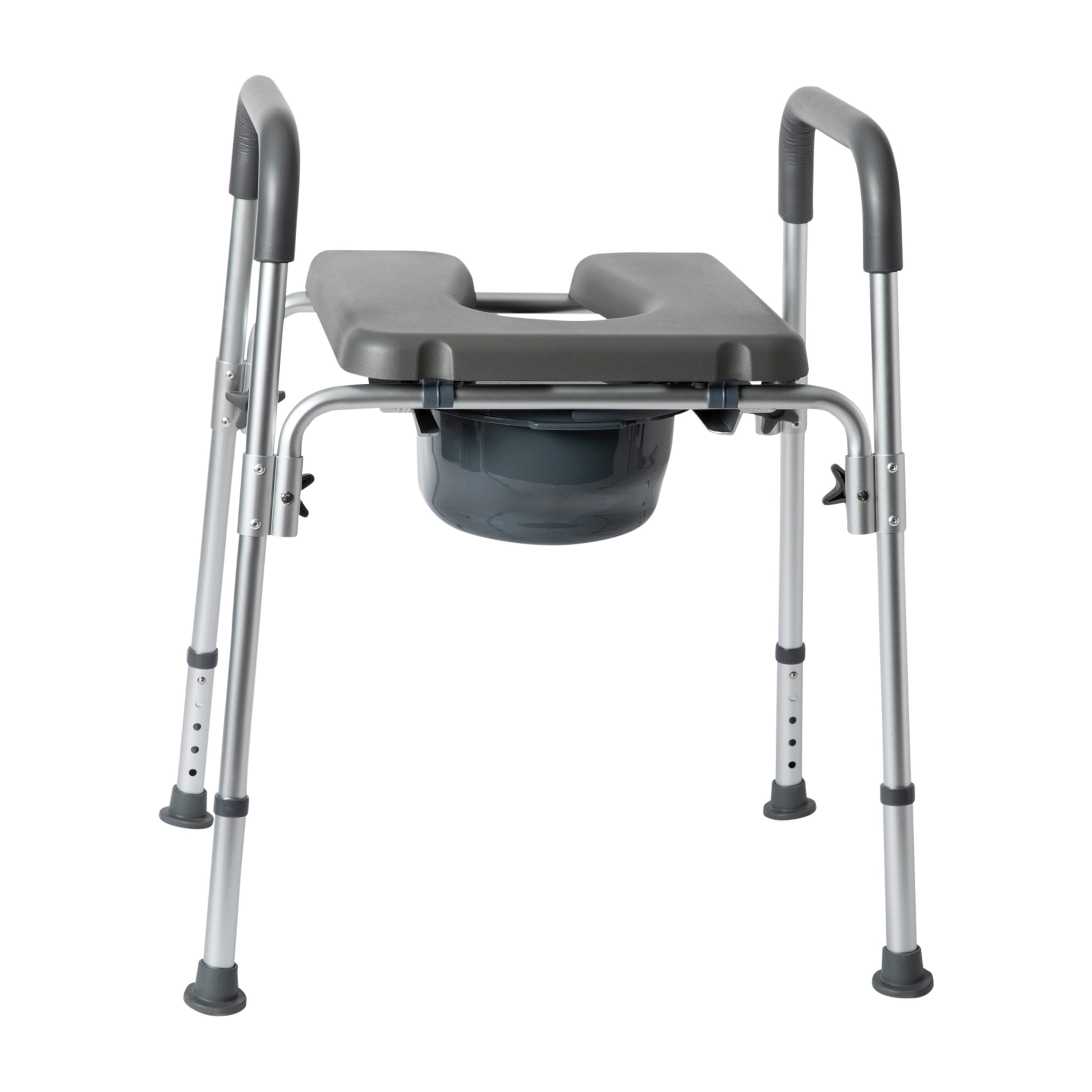 Hercules Gray Shower Commode Chair with Safety Rail, Height Adjustable Frame, Padded Seat & Armrests, Commode Pail with Lid, Fits Most Toilets