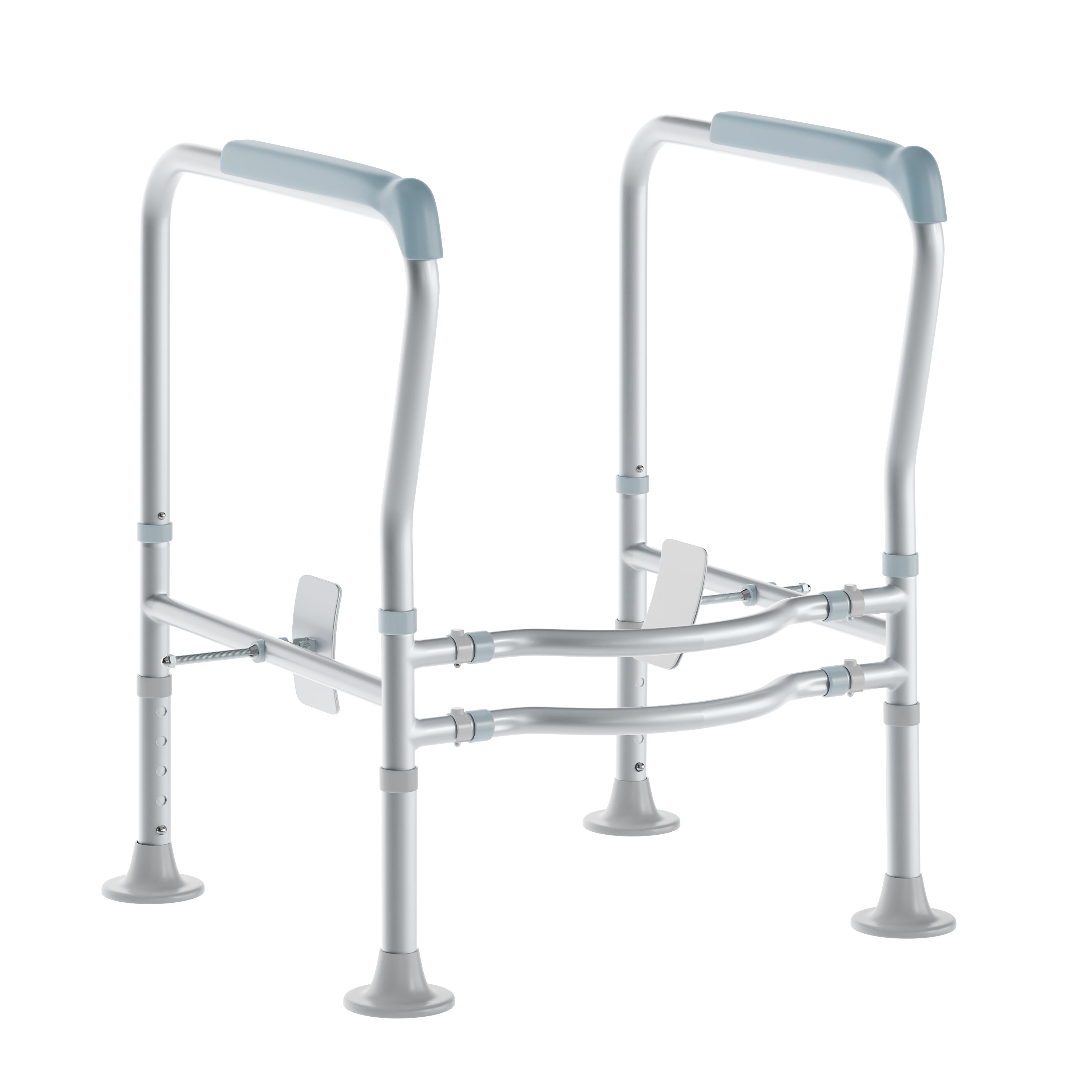 HERCULES Adjustable Toilet Safety Rail with Silver Steel Frame, Gray Padded Handles and Suction Cup Feet for Stability