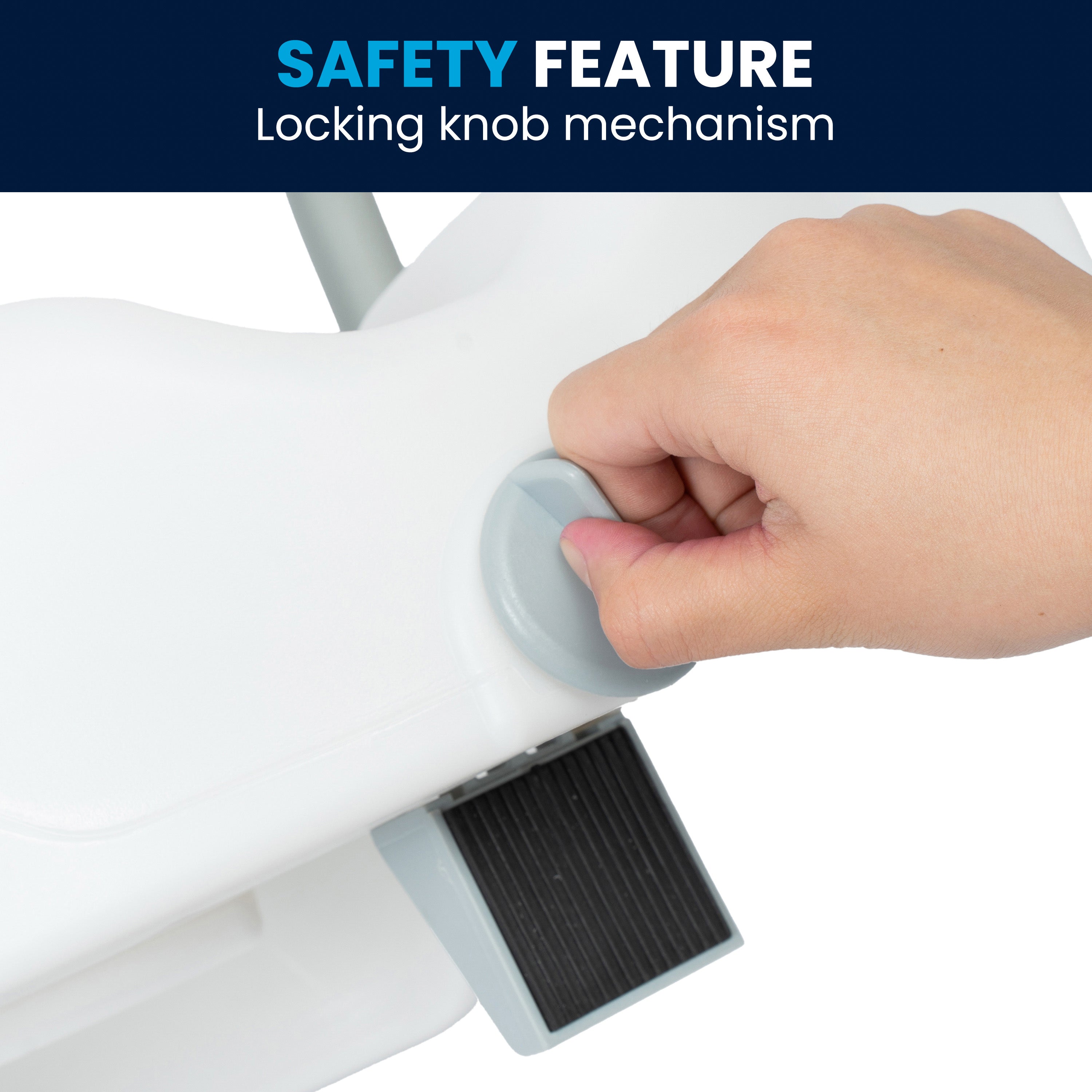 HERCULES White Elevated Toilet Seat with Height Adjustable Padded Arms and Locking Safety Mechanism