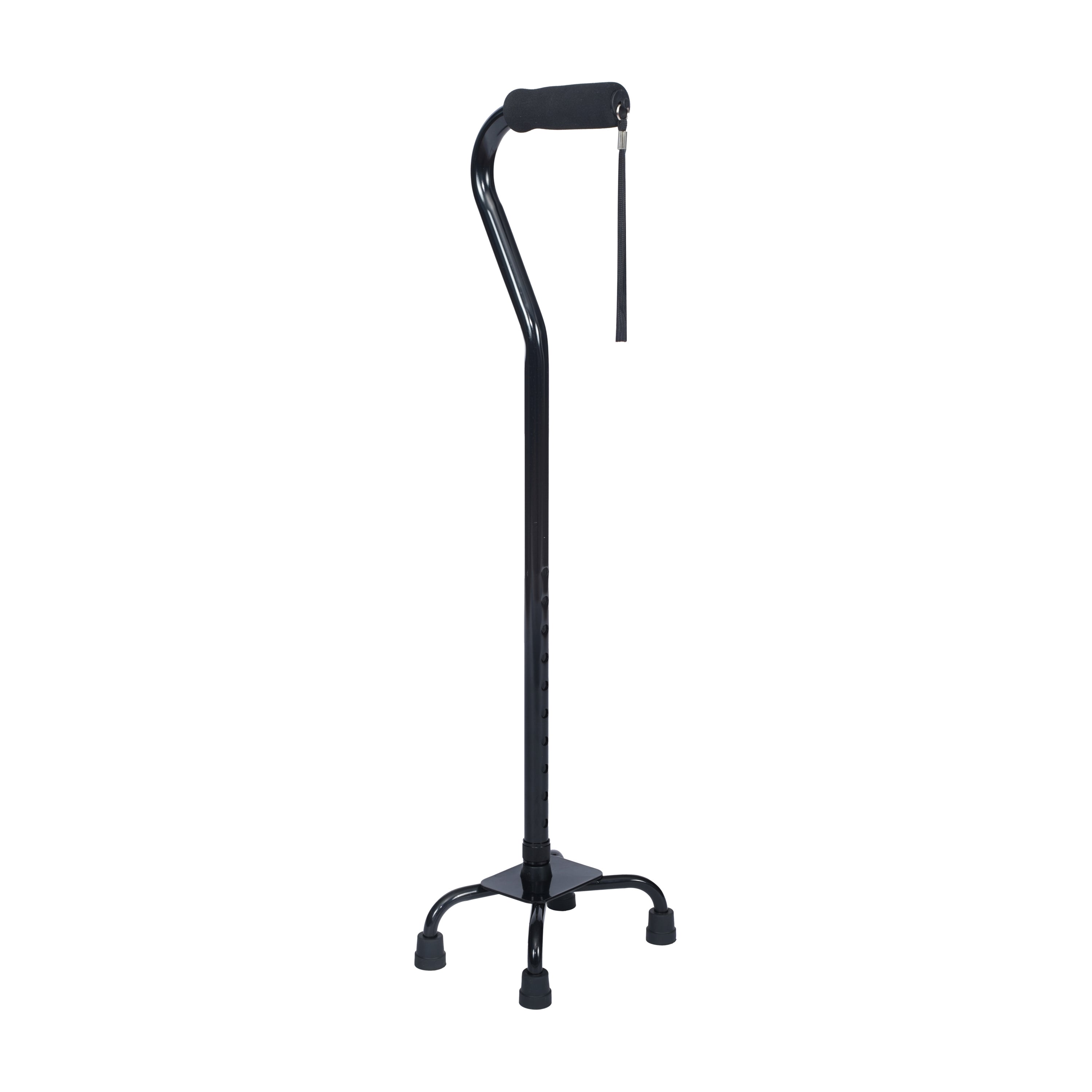 HERCULES Adjustable Quad Cane with Comfort Grip Foam Padded Handle, Large 4-Pronged Base for Stability, and Left or Right Handed Use in Black