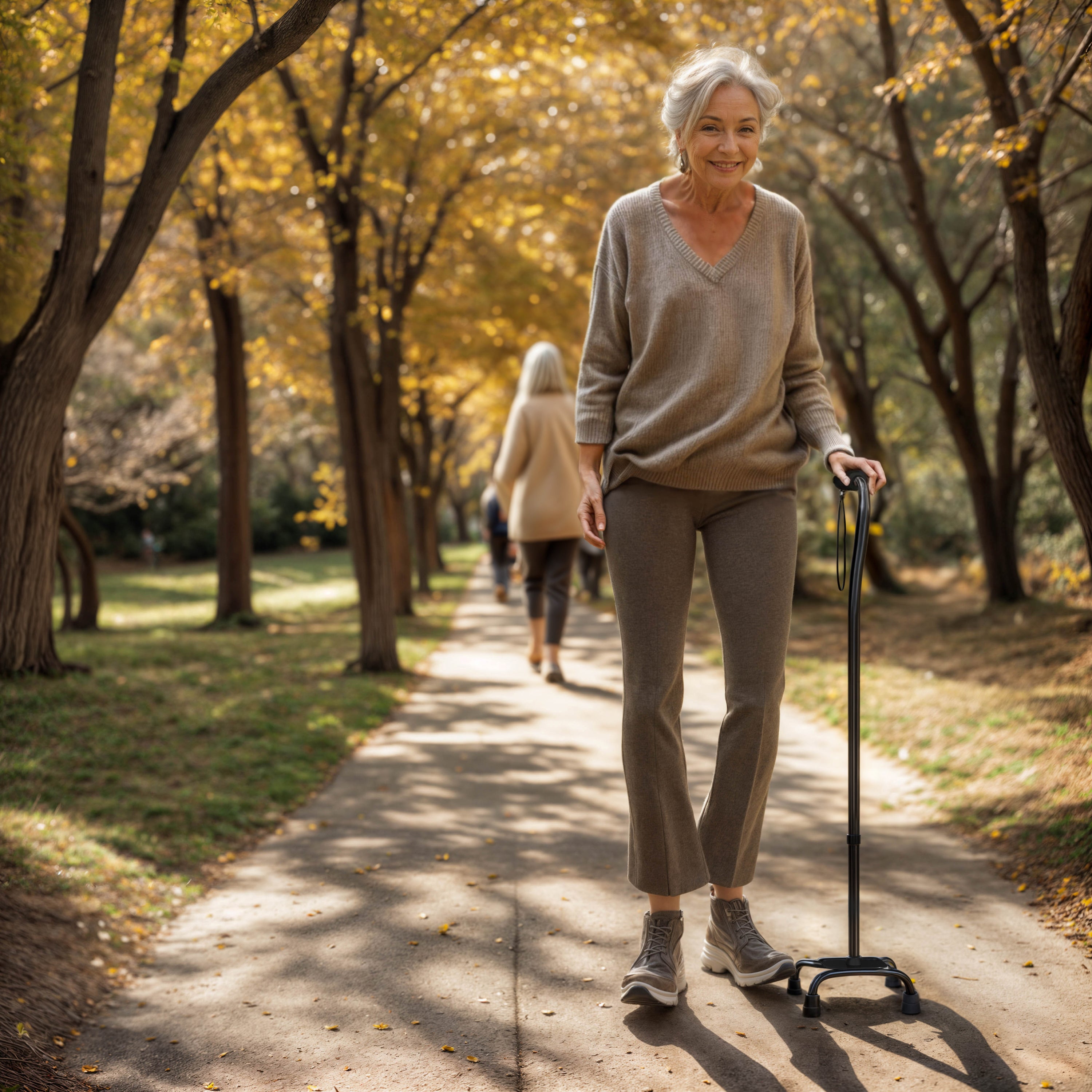 HERCULES Adjustable Quad Cane with Comfort Grip Foam Padded Handle, Large 4-Pronged Base for Stability, and Left or Right Handed Use in Black
