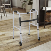 HERCULES Folding Walker with Adjustable Height, Interchangeable Wheels or Feet, Dual Frame Types, and Lightweight Design in Silver/Black