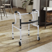 HERCULES Bi-Level Folding Walker with Adjustable Height, Interchangeable Wheels or Feet, Dual Frame Types, and Lightweight Design in Gray