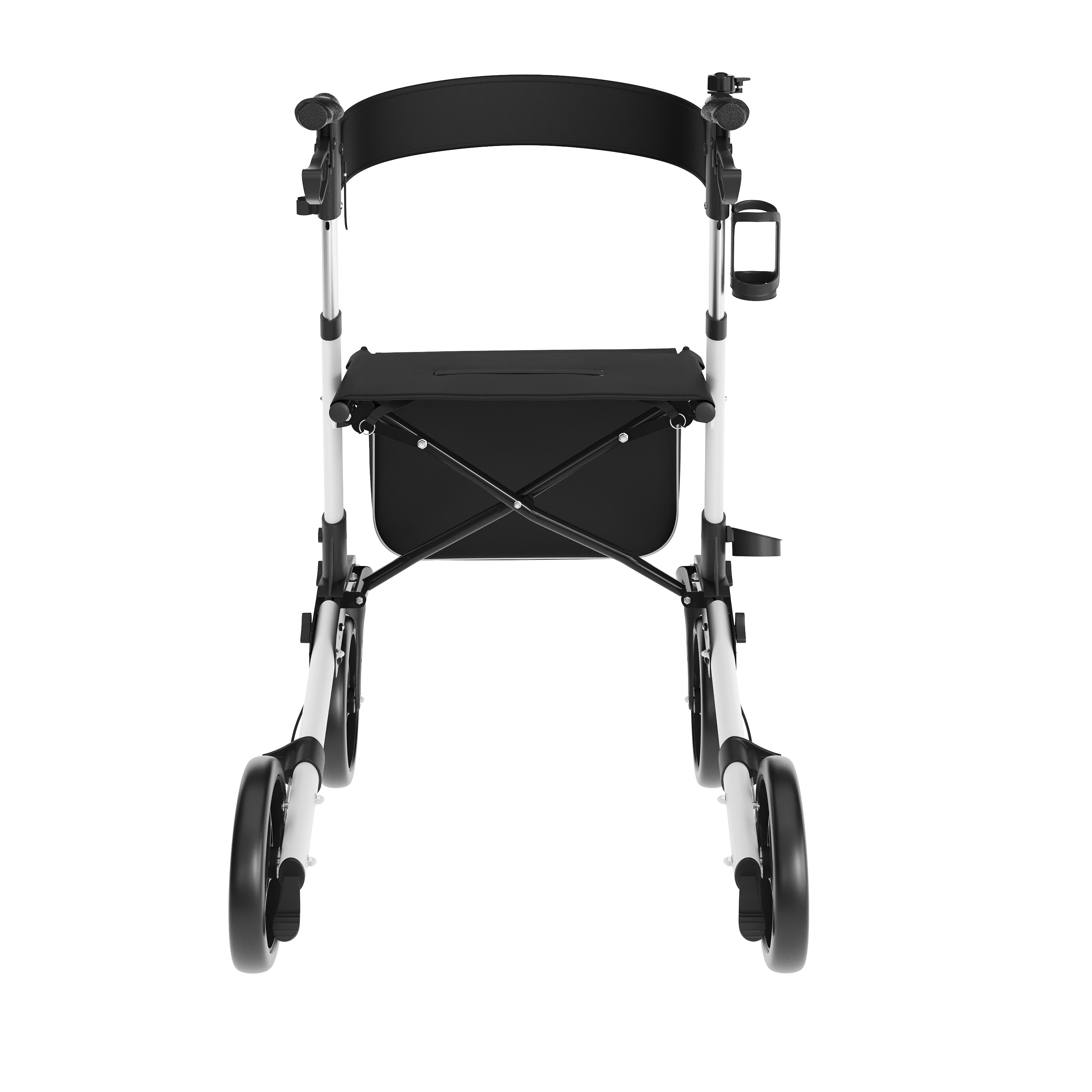 HERCULES Folding Rollator Walker with Adjustable Height, 360 Swivel, and Hand Brakes in White/Black