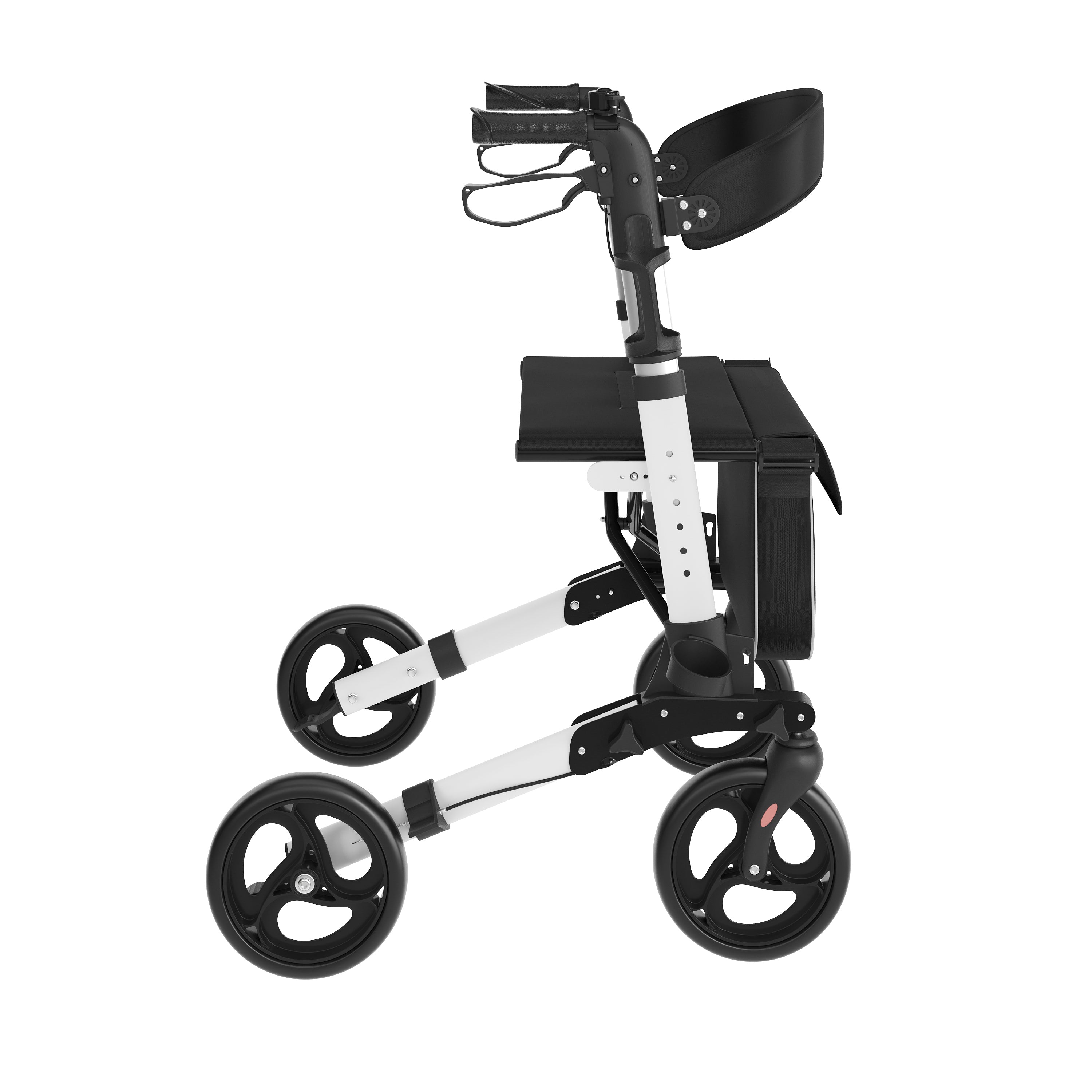 HERCULES Folding Rollator Walker with Adjustable Height, 360 Swivel, and Hand Brakes in White/Black