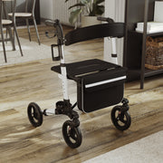 HERCULES Folding Rollator Walker with Adjustable Height, 360 Swivel, and Hand Brakes in White/Black