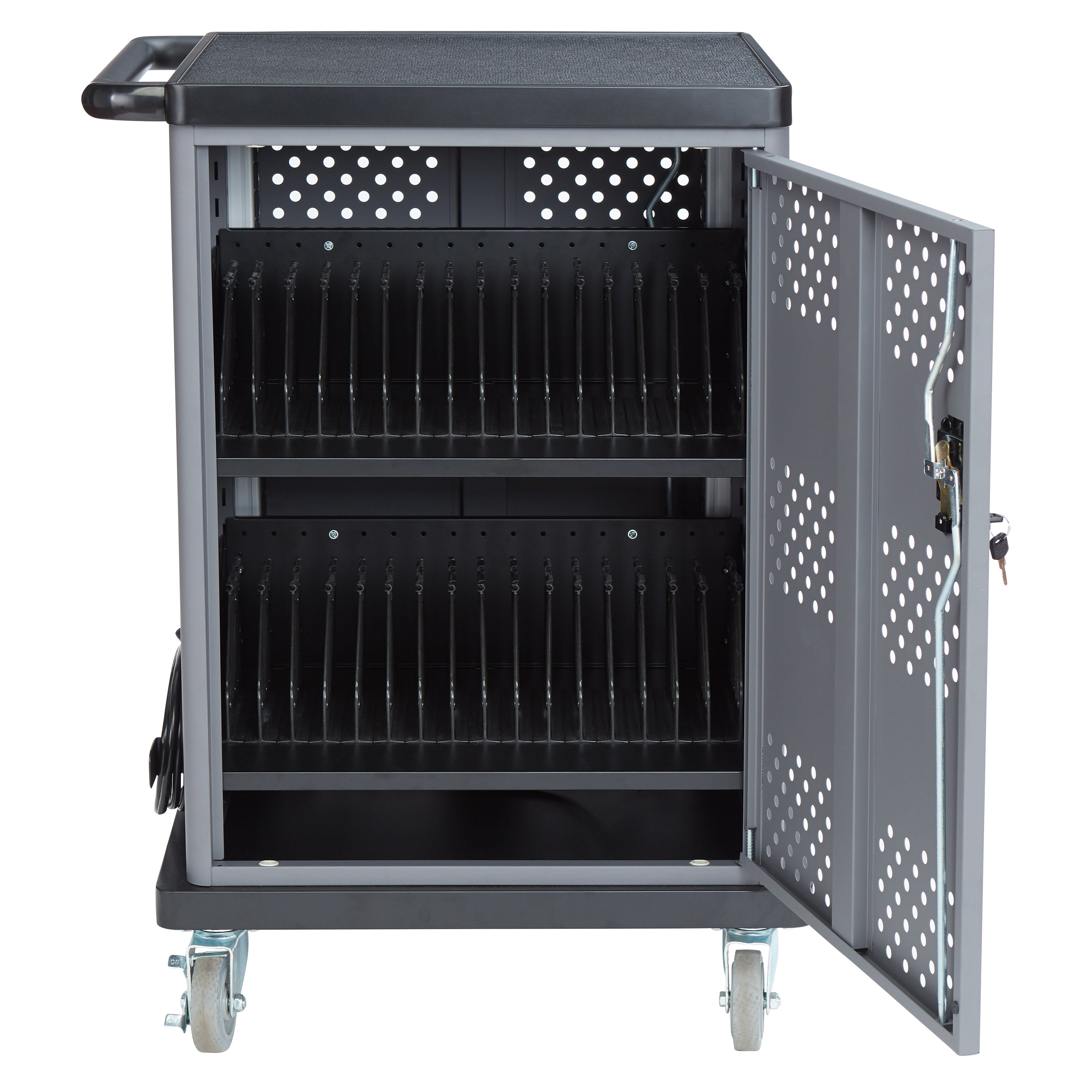 Oklahoma Sound® Duet Charging Cart, Surface Color: Black, Frame Color: Charcoal