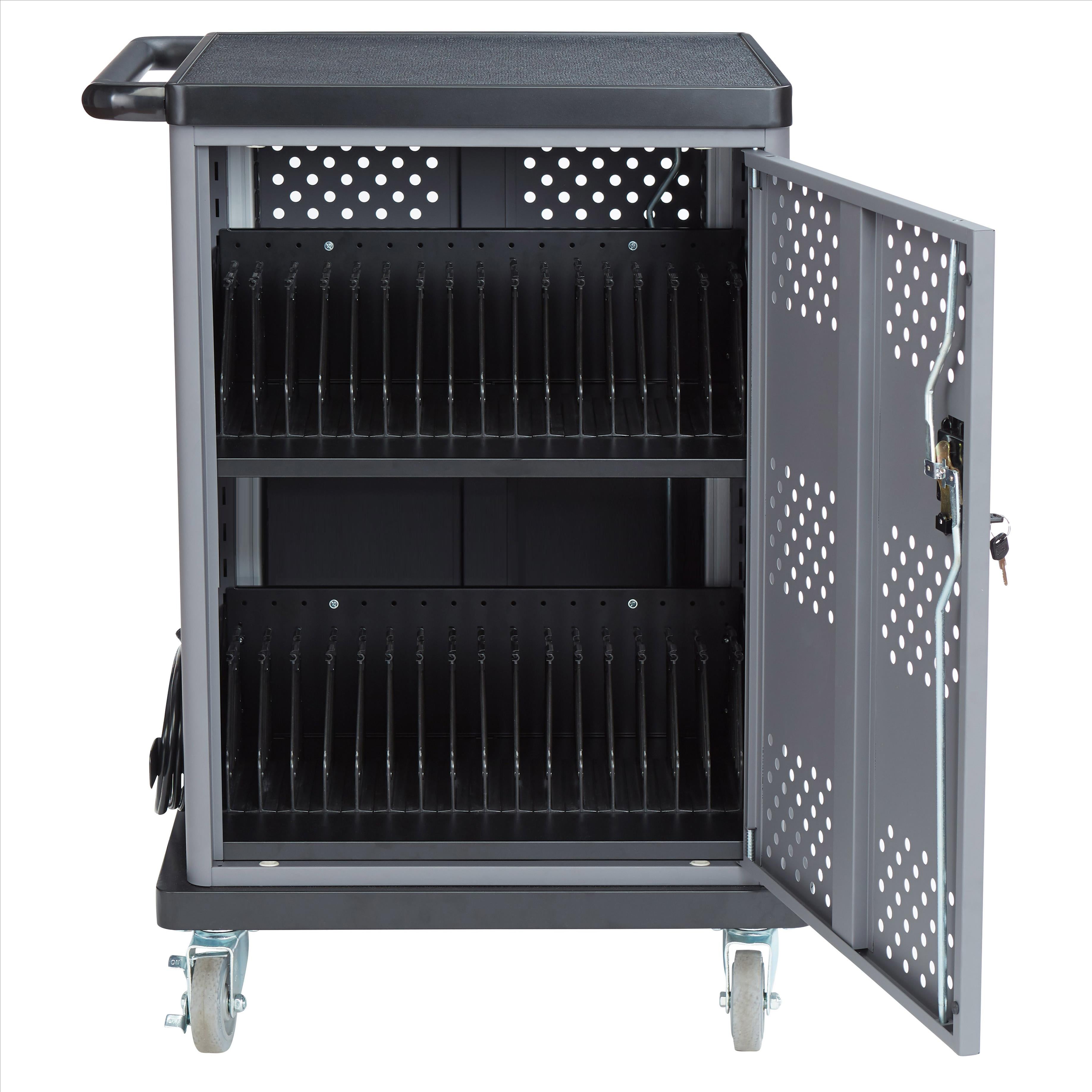 Oklahoma Sound® Duet Charging Cart, Surface Color: Black, Frame Color: Charcoal