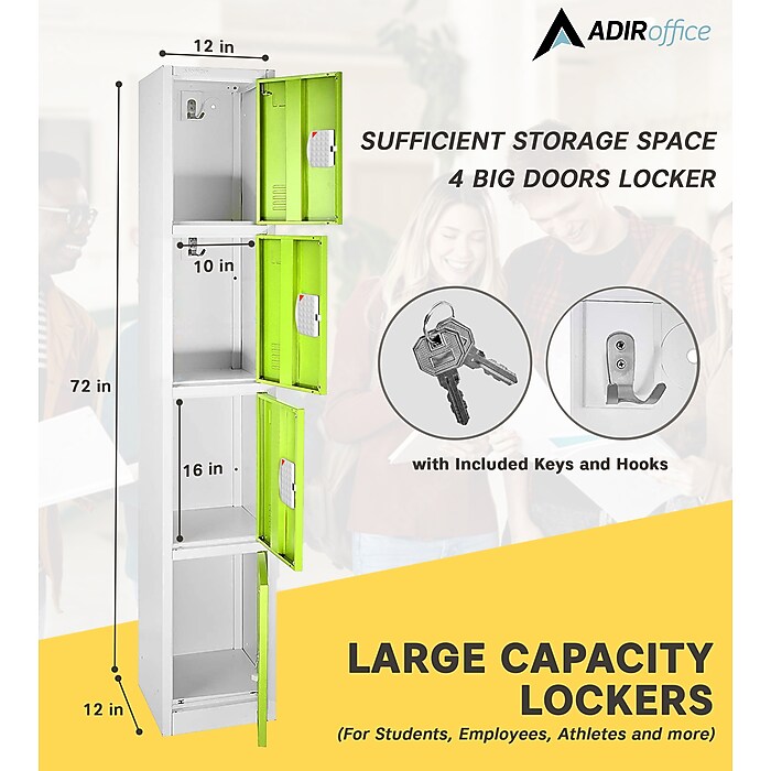 72" H x 12" W  4-Tier Steel Storage Locker with Digital Lock, Green