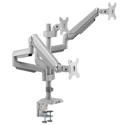 Eaton Tripp Lite Series Triple-Display Gas-Spring Flex-Arm Desktop Clamp and Grommet for 17&amp;#728; to 30&amp;#728; Flat-Screen Displays - USB and Audio Ports, Aluminum