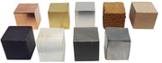 Density Cube Set 9 materials 20mm square. copper, brass, aluminum, iron, zinc, acrylic, plastic, wood and cork.