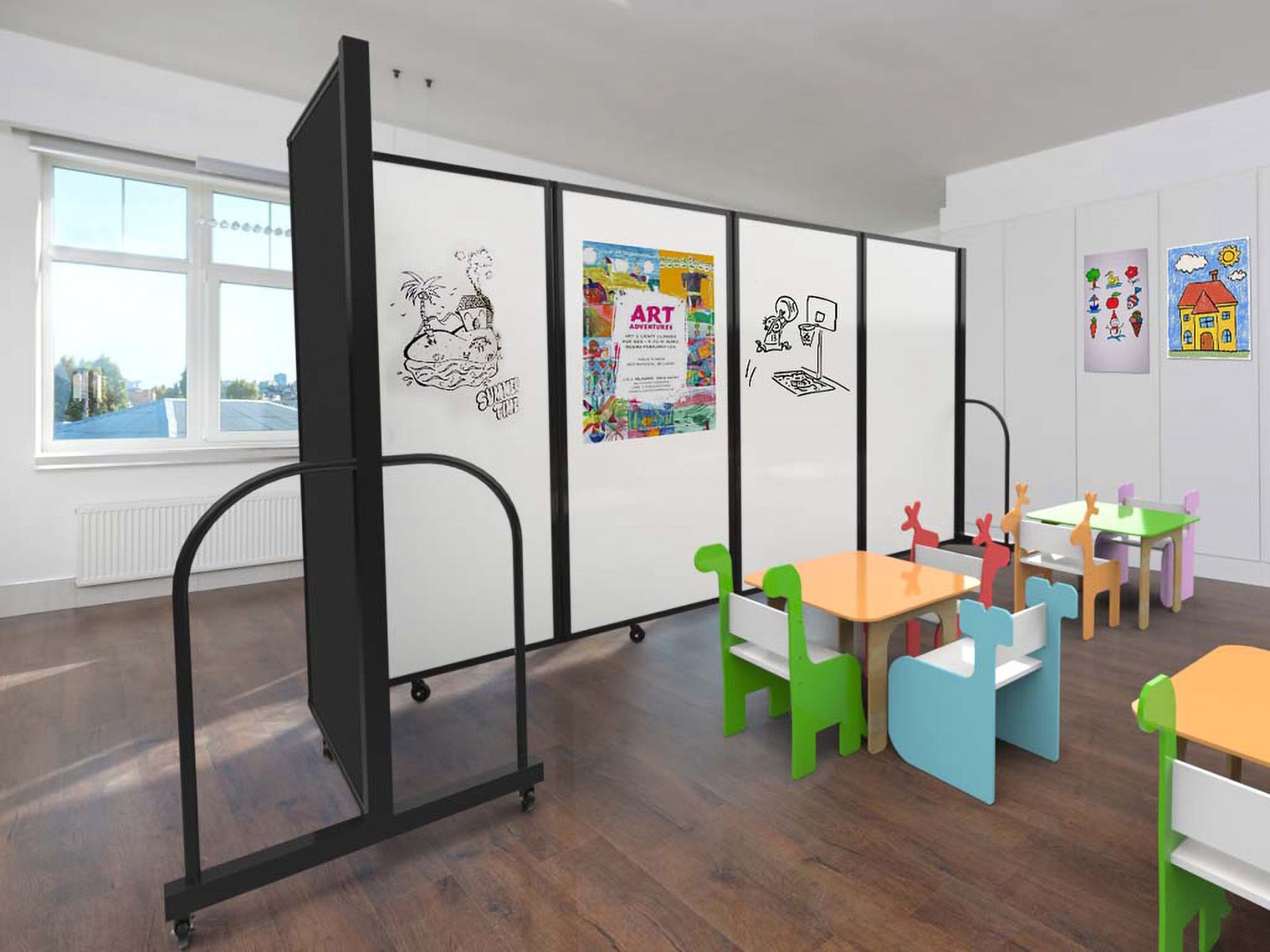 Magnetic Dry Erase Tackable Divider, 6' x 14'1", Black Frame