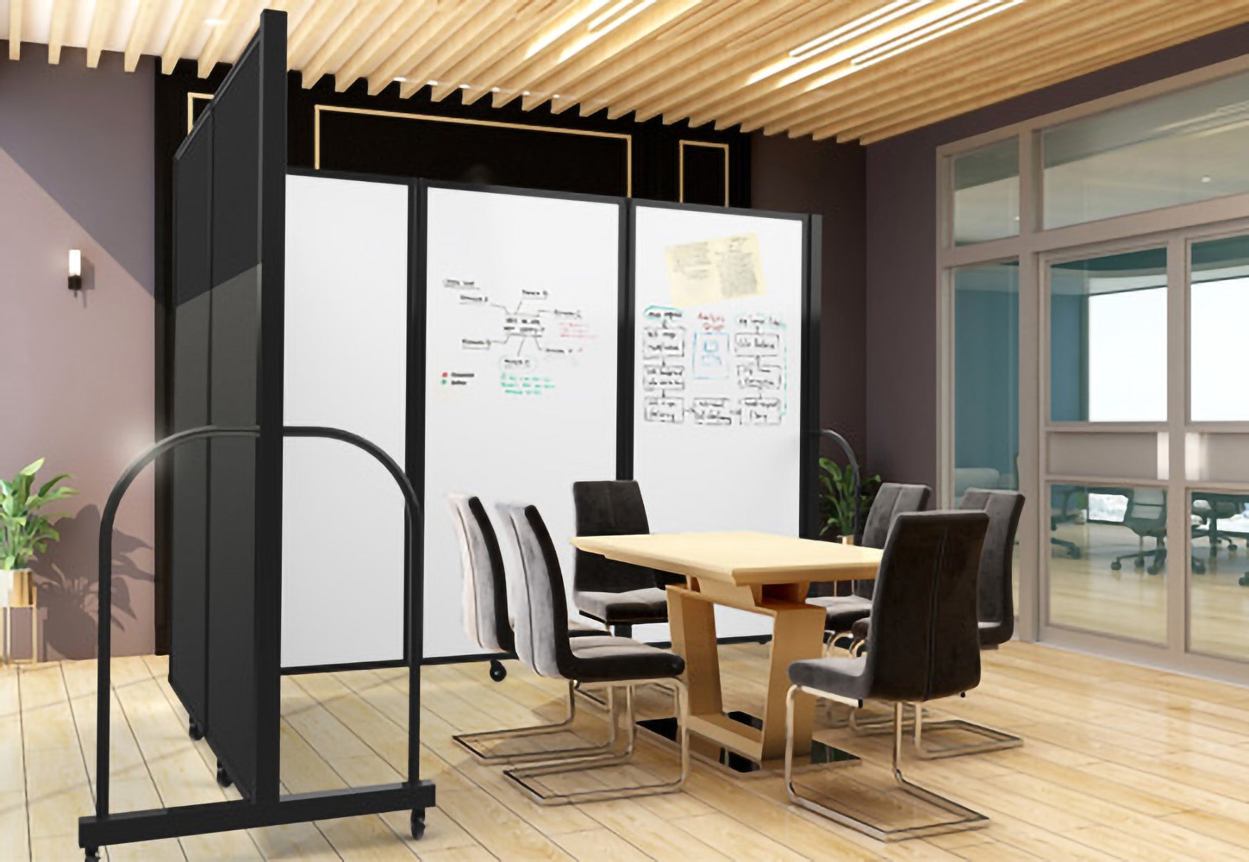 Magnetic Dry Erase Tackable Divider, 6' x 14'1", Black Frame