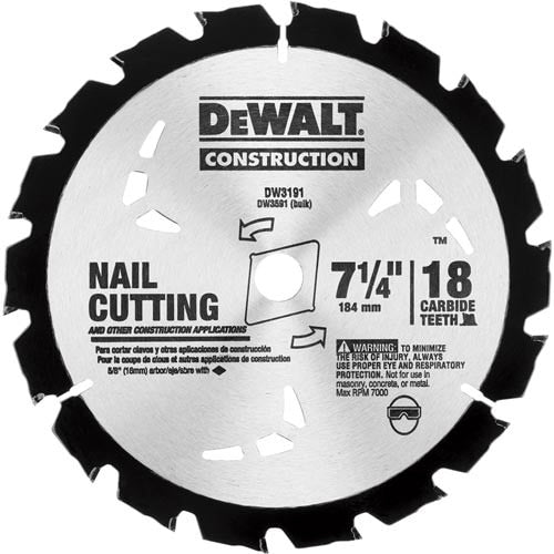 DeWalt Circular Saw Blades, Construction 7-1/4" 18T Rock Carbide™ Saw Blade