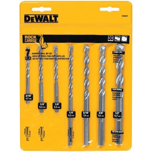 DW5207 DeWalt Carbide drilling,7-Pc Premium Percussion Masonry Drill Bit Set
