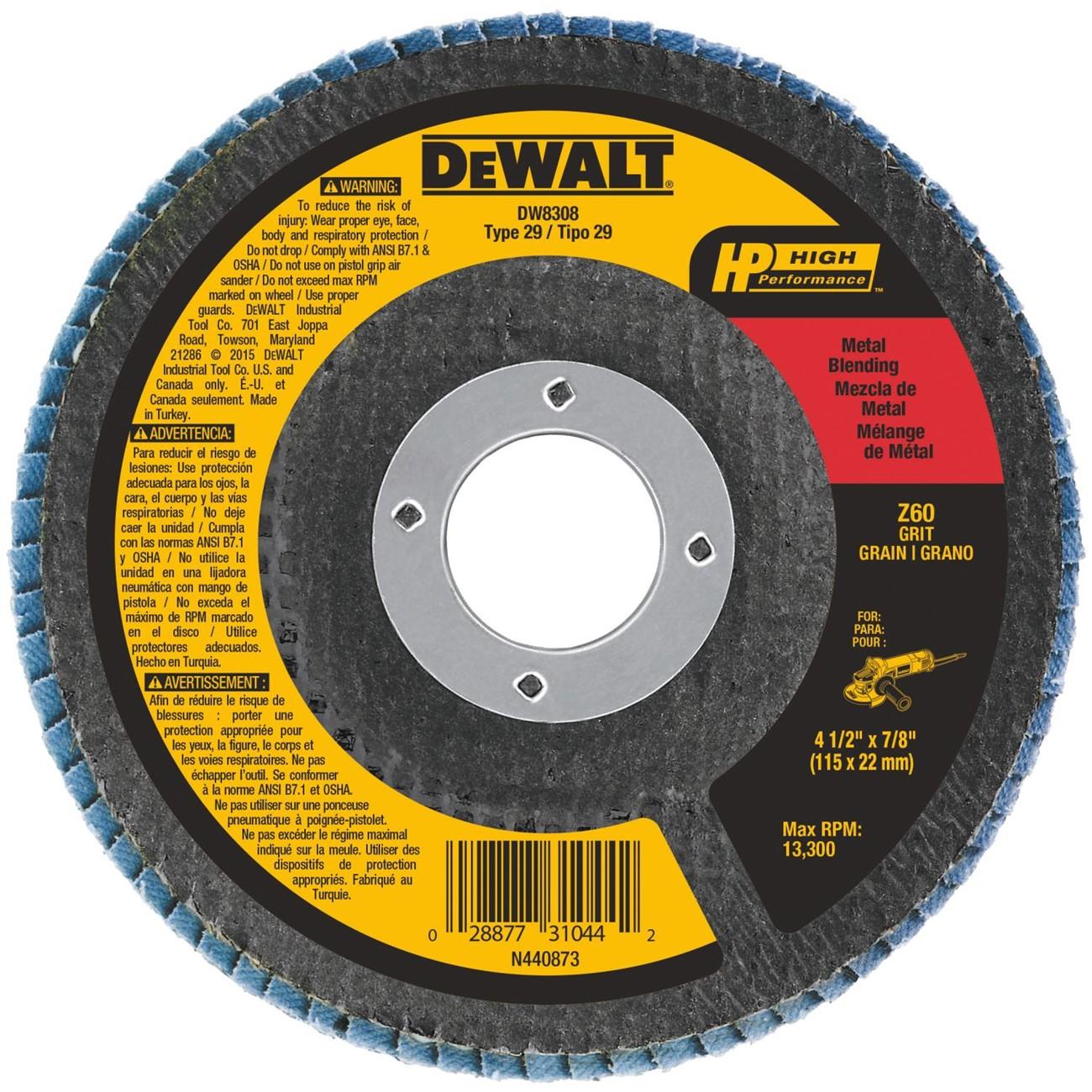 DeWalt Flap Disc, 4-1/2" x 7/8" 60 Grit Zirconia T29 Flap Disc