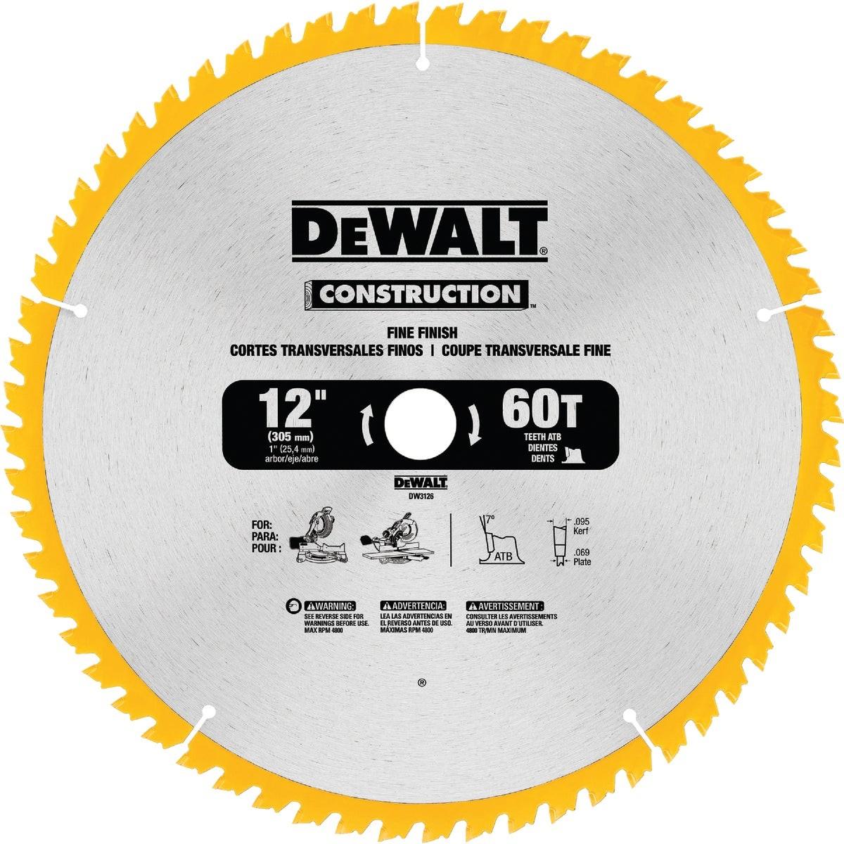 DEWALT Construction 12 In. 60-Tooth Fine Finish Circular Saw Blade
