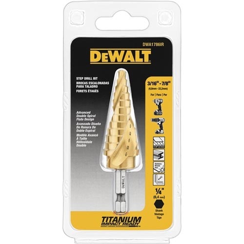 DeWalt Step Drill Bit, 3/16" - 7/8" Step Drill Bit (12 Hole Sizes)