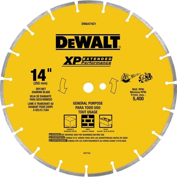 DEWALT Extended Performance 14 In. Segmented Rim Dry/Wet Cut Diamond Blade